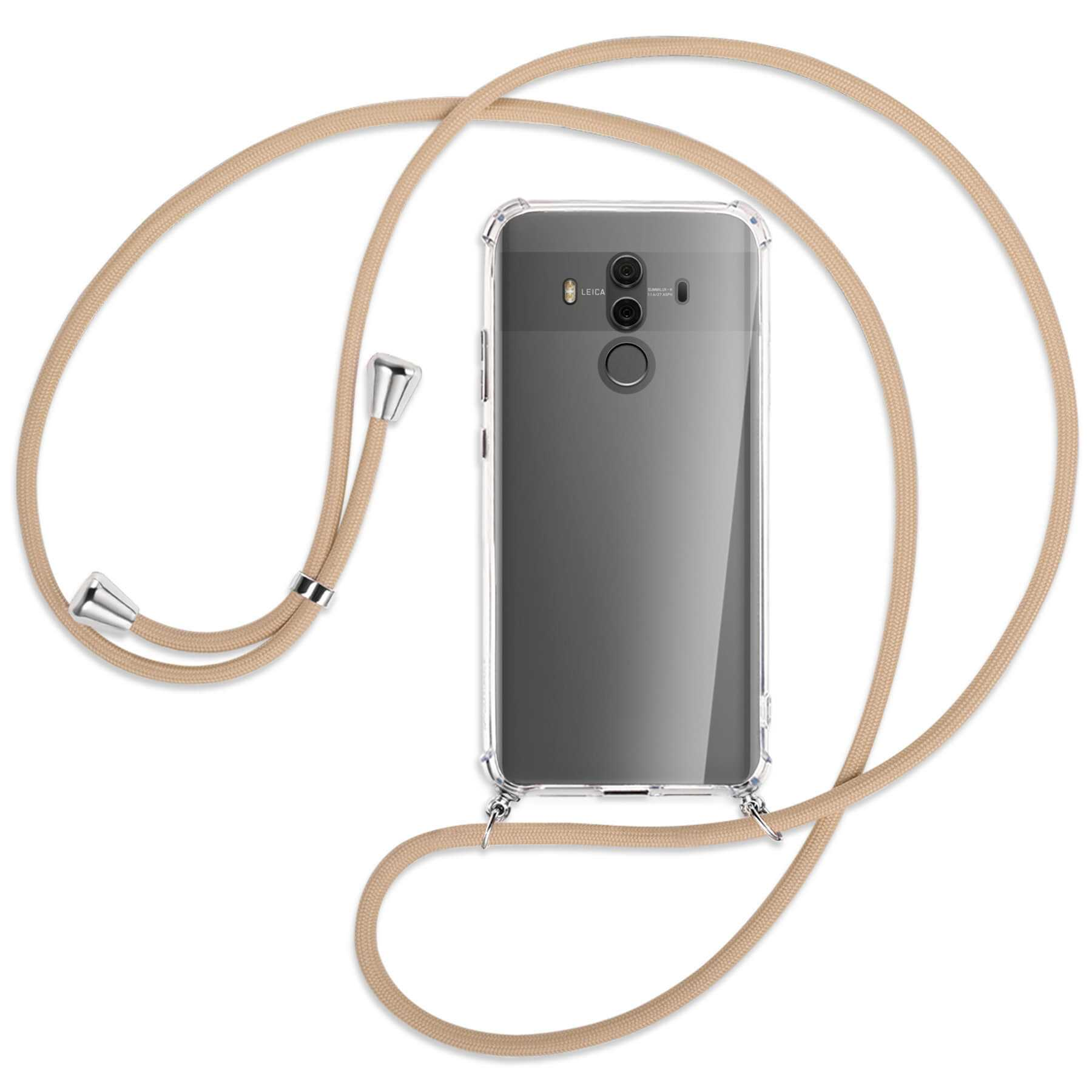 Ein Telefon mit einer transparenten Hülle und einem beigen Telefonband.