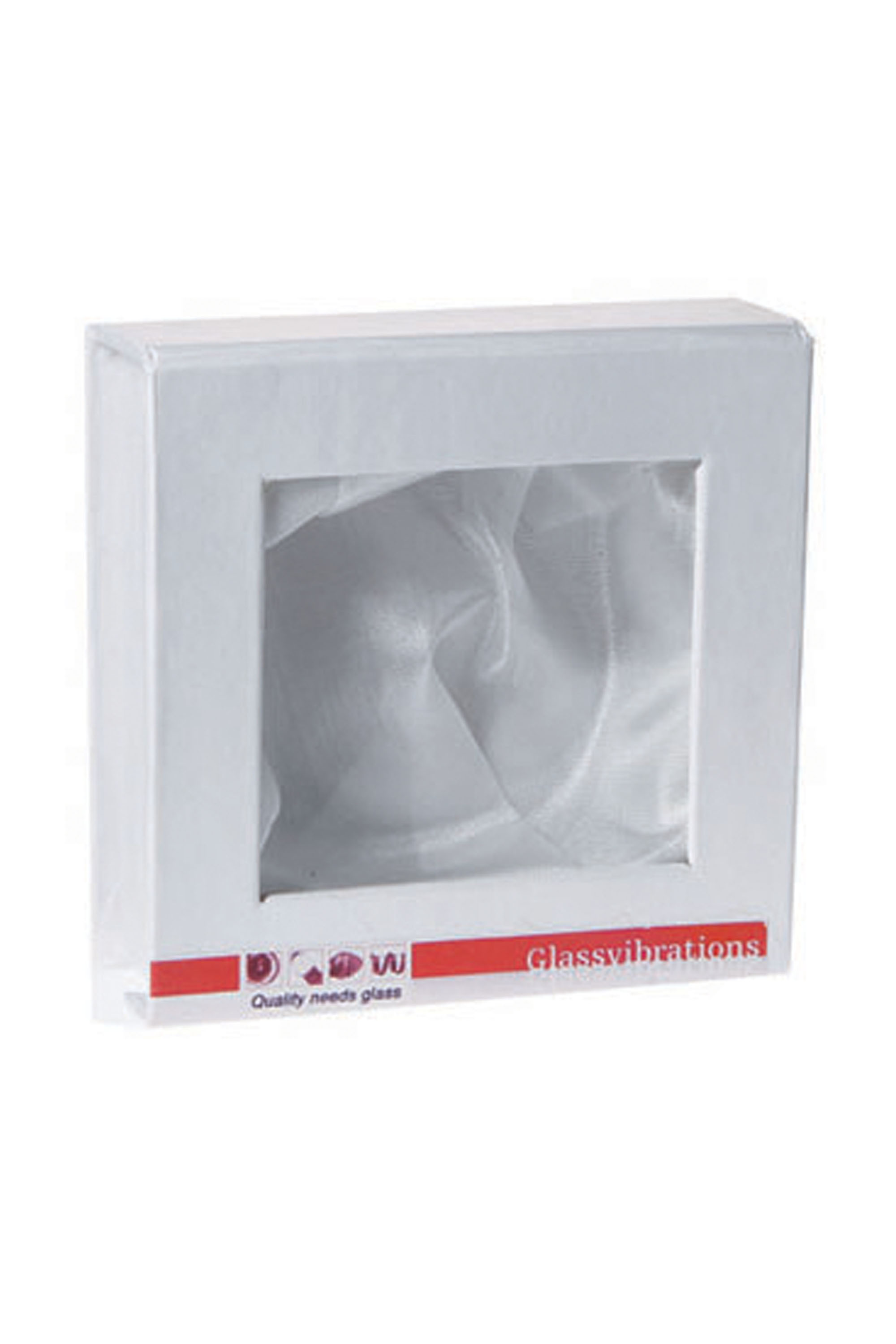 Weiße Box mit transparentem Fenster, die weißen Stoff zeigt.