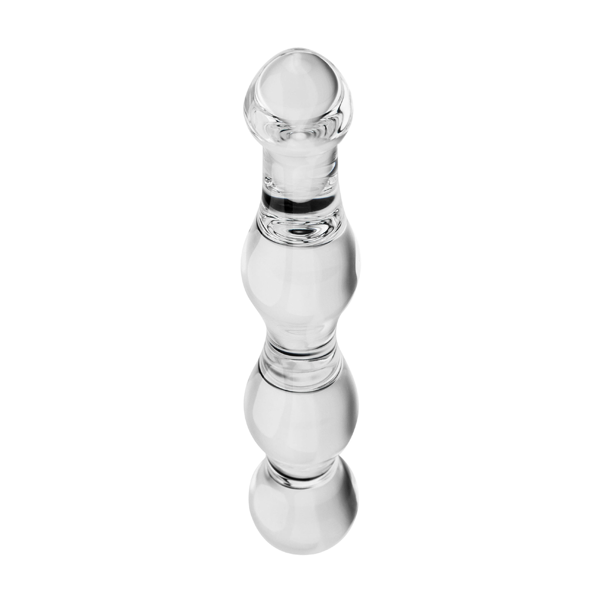 Ein klares Glasobjekt mit zylindrischem Design, auf weißem Hintergrund.