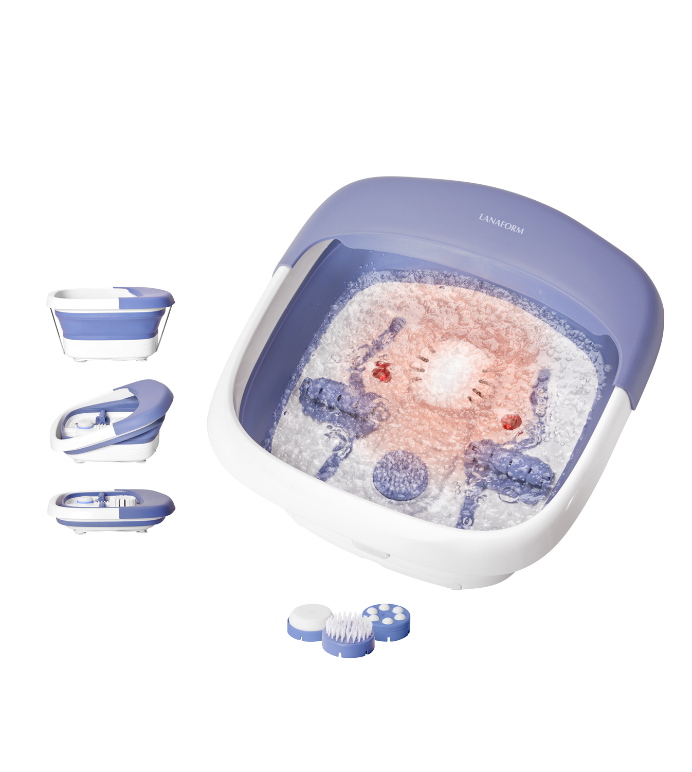 Foot spa with water, massage jets. Includes accessories. Additional views of the spa.