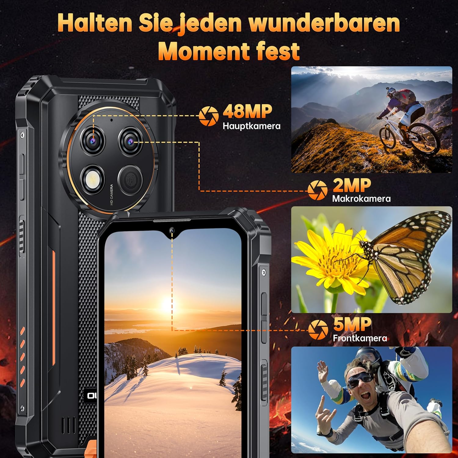 Smartphone mit Fotos, zeigt Kamerafunktionen und Bilder.