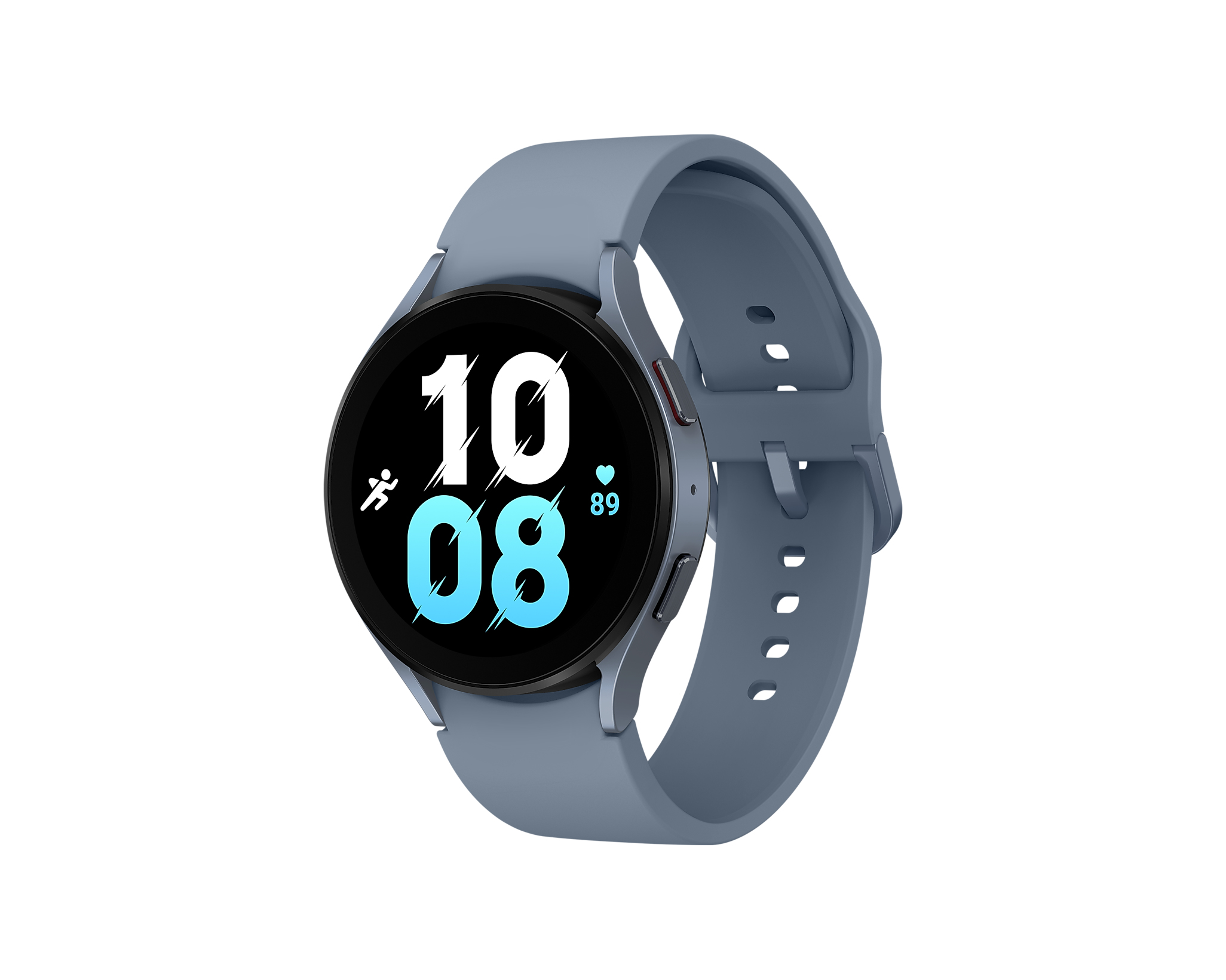 Blaue Smartwatch mit schwarzem Display, das die Zeit anzeigt.
