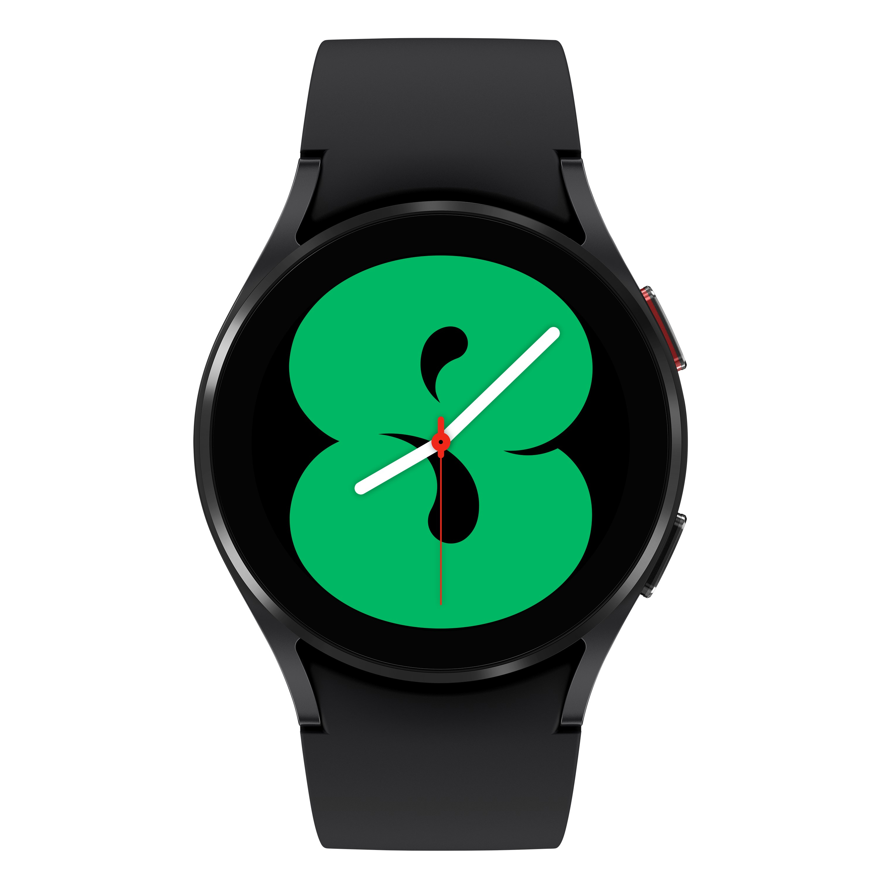 Eine schwarze Smartwatch mit grünem Digitaldisplay, das eine große grüne Zahl 8 zeigt.