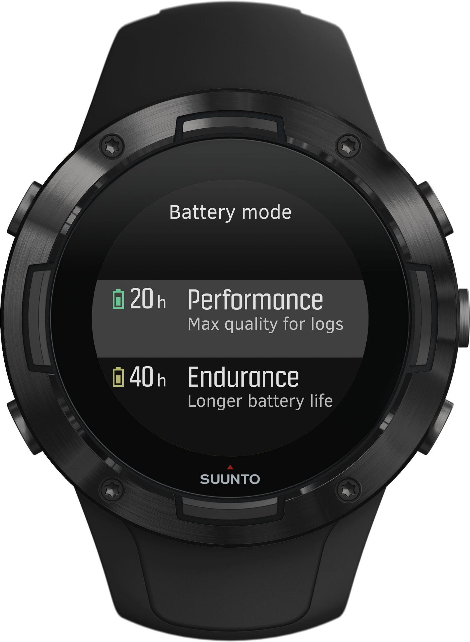 Schwarze Smartwatch mit Batteriemodus-Optionen: Leistung und Ausdauer.