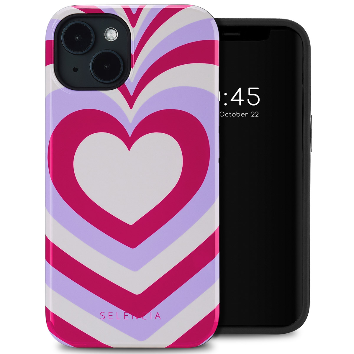 Een telefoonhoesje met een hartontwerp. Het hart is roze en wit.