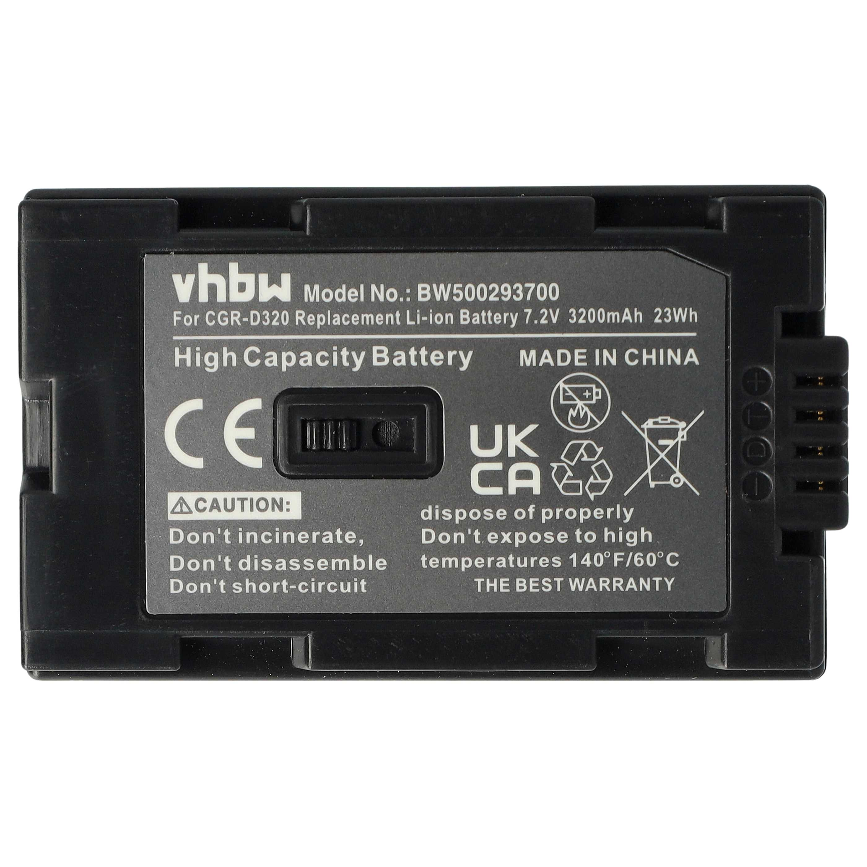 Schwarzer Akku mit Text. Text: High Capacity Battery, Made in China und Warnhinweise.