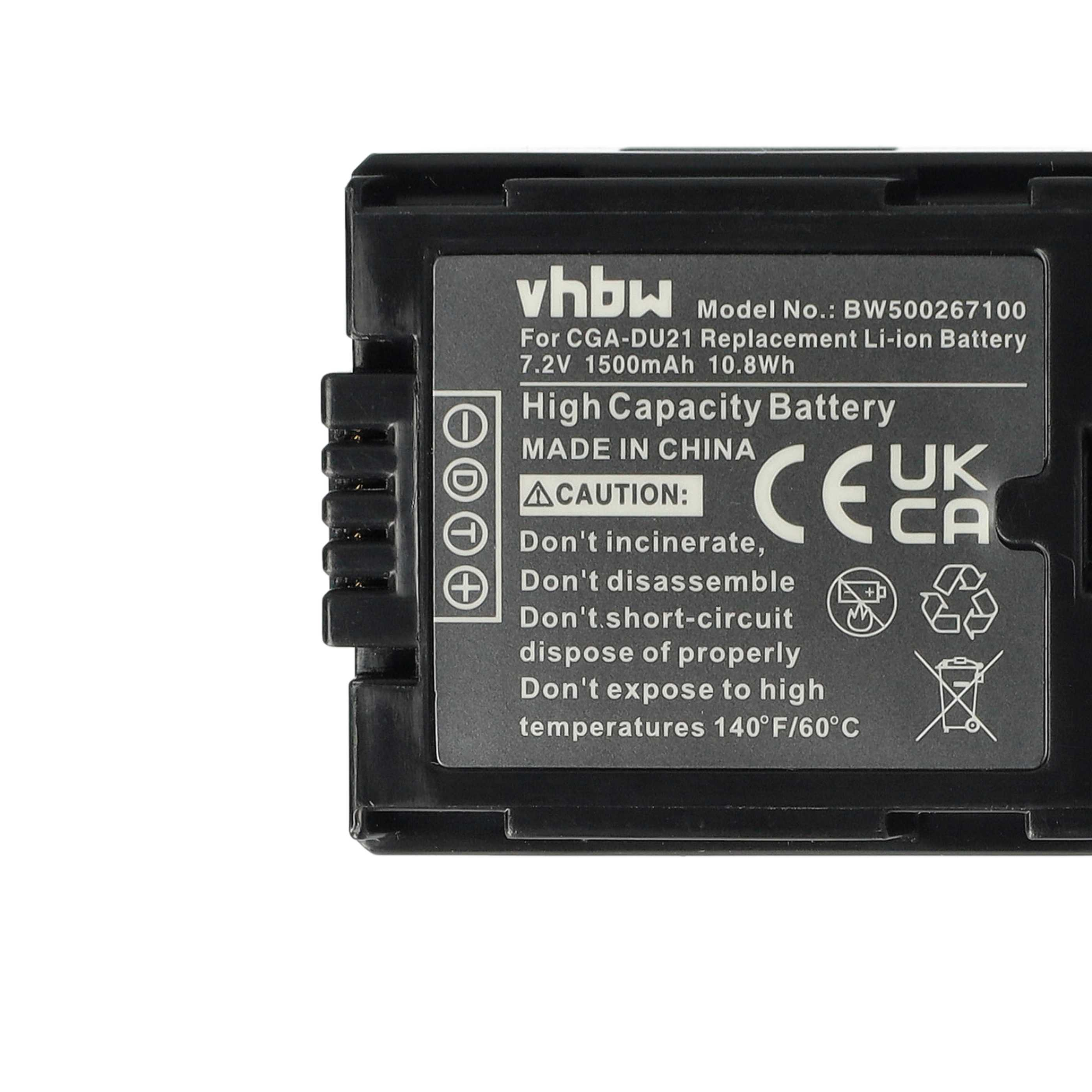 Schwarze Batterie mit weißem Text, CE-Zeichen und Sicherheitshinweisen.