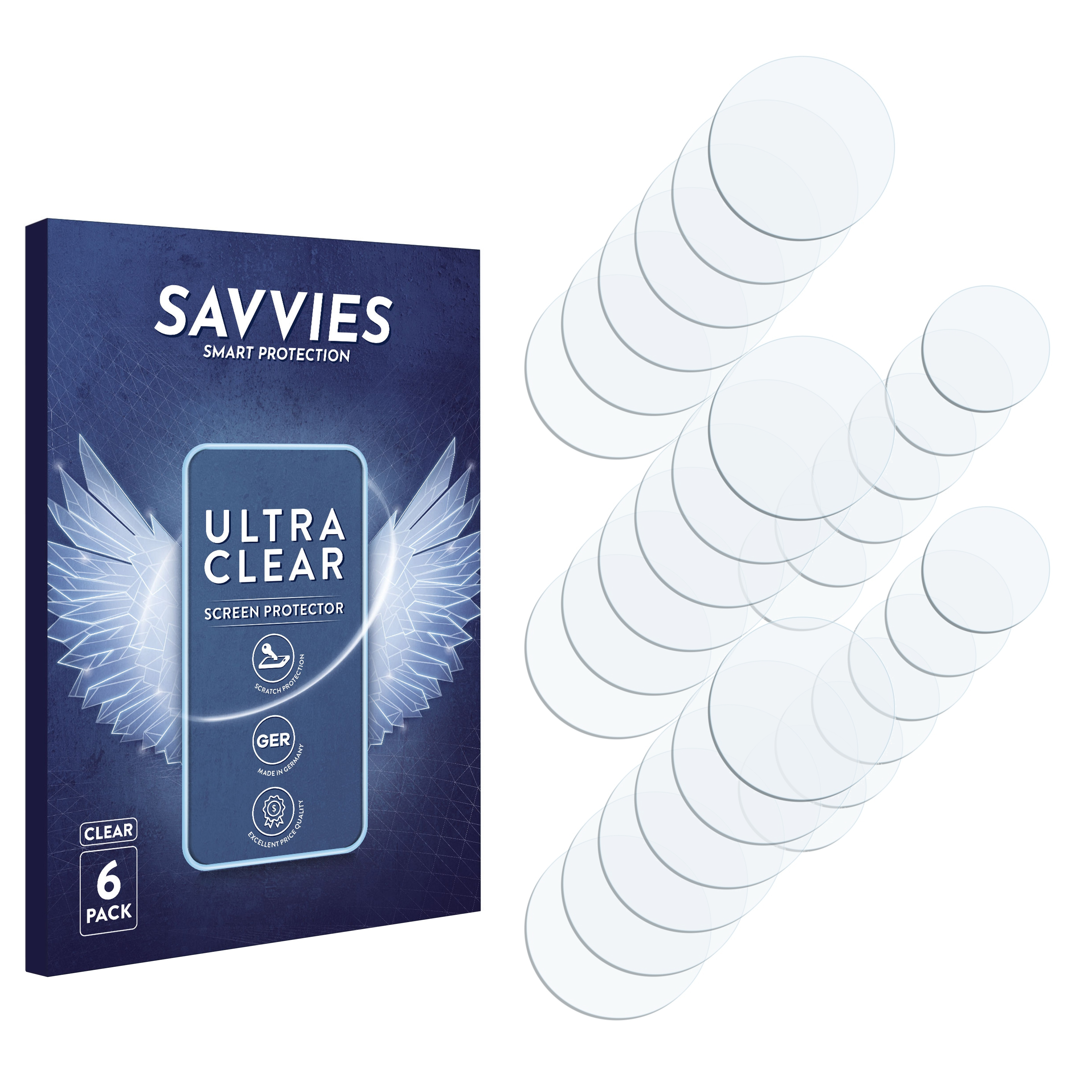 Schachtel mit Savvies Ultra Clear Displayschutzfolie mit 6 transparenten Schutzfolien.