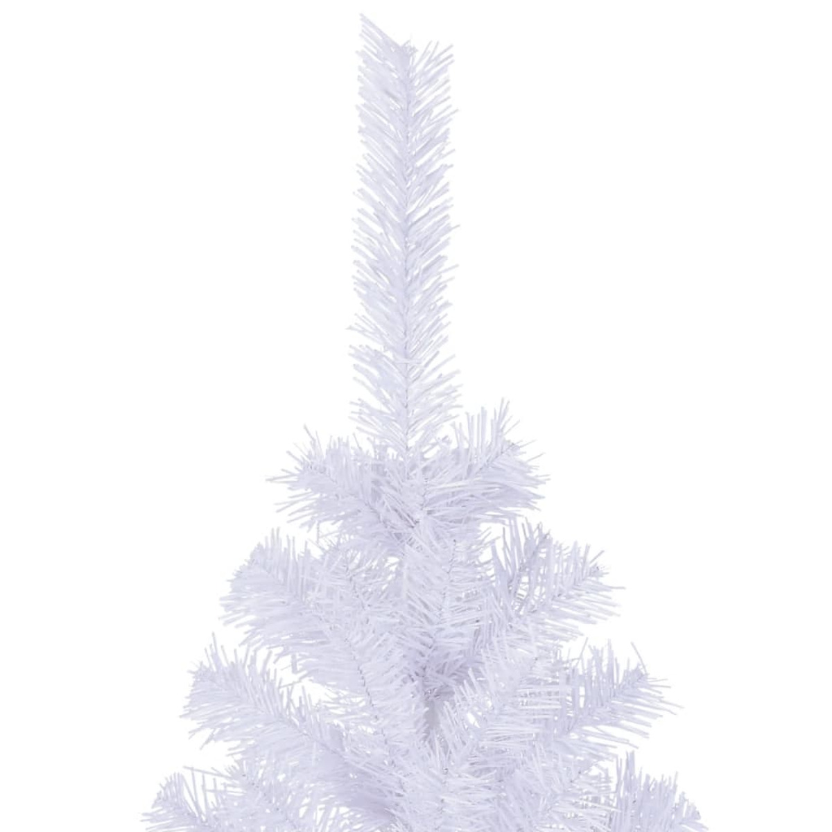 Nahaufnahme des oberen Teils eines weißen Weihnachtsbaums mit weißen Nadeln.