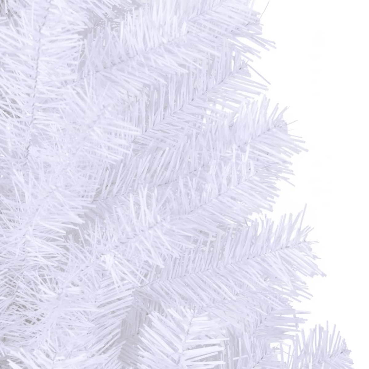 Nahaufnahme von weißen Weihnachtsbaumzweigen. Weiße Nadeln. Weißer Hintergrund.