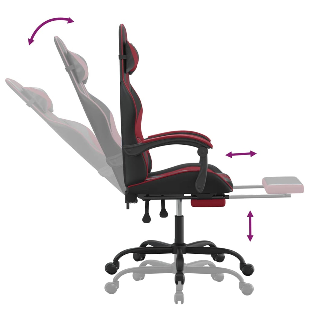 Gaming-Stuhl mit roten und schwarzen Details. Seitenansicht. Weißer Hintergrund.