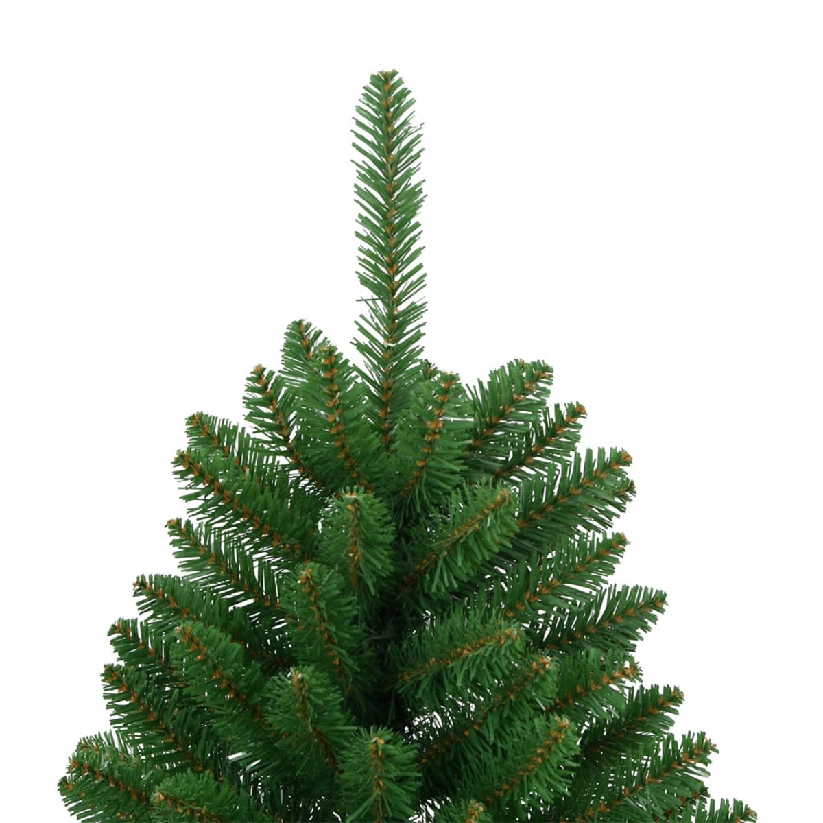 Nahaufnahme der Spitze eines grünen Weihnachtsbaums.