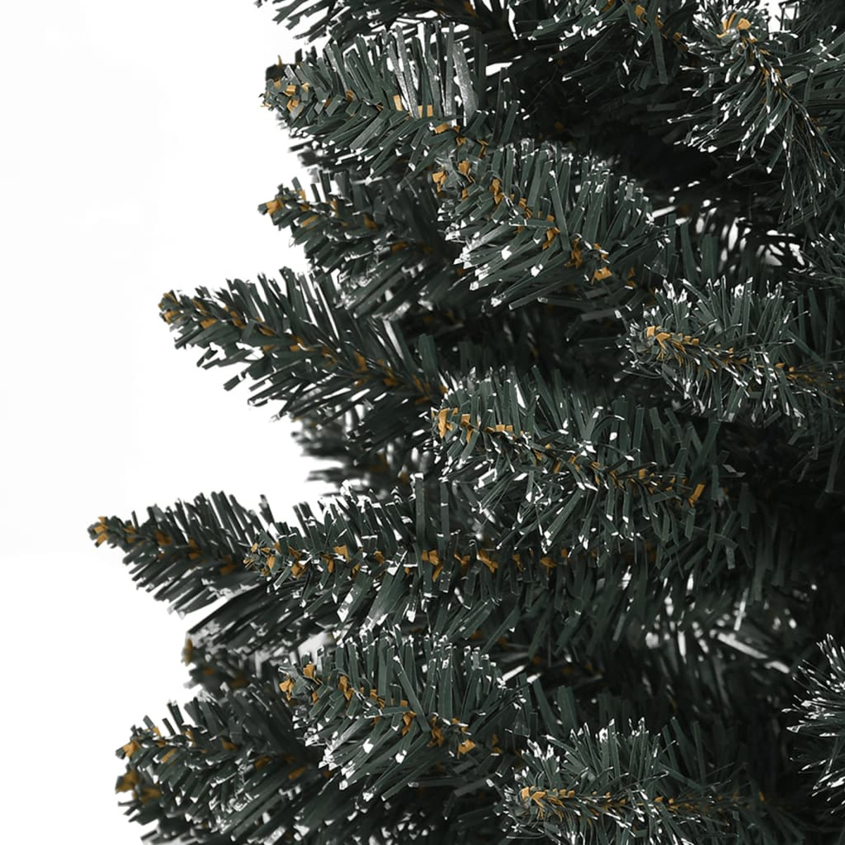 Nahaufnahme eines dunkelgrünen Weihnachtsbaumzweigs auf Weiß.
