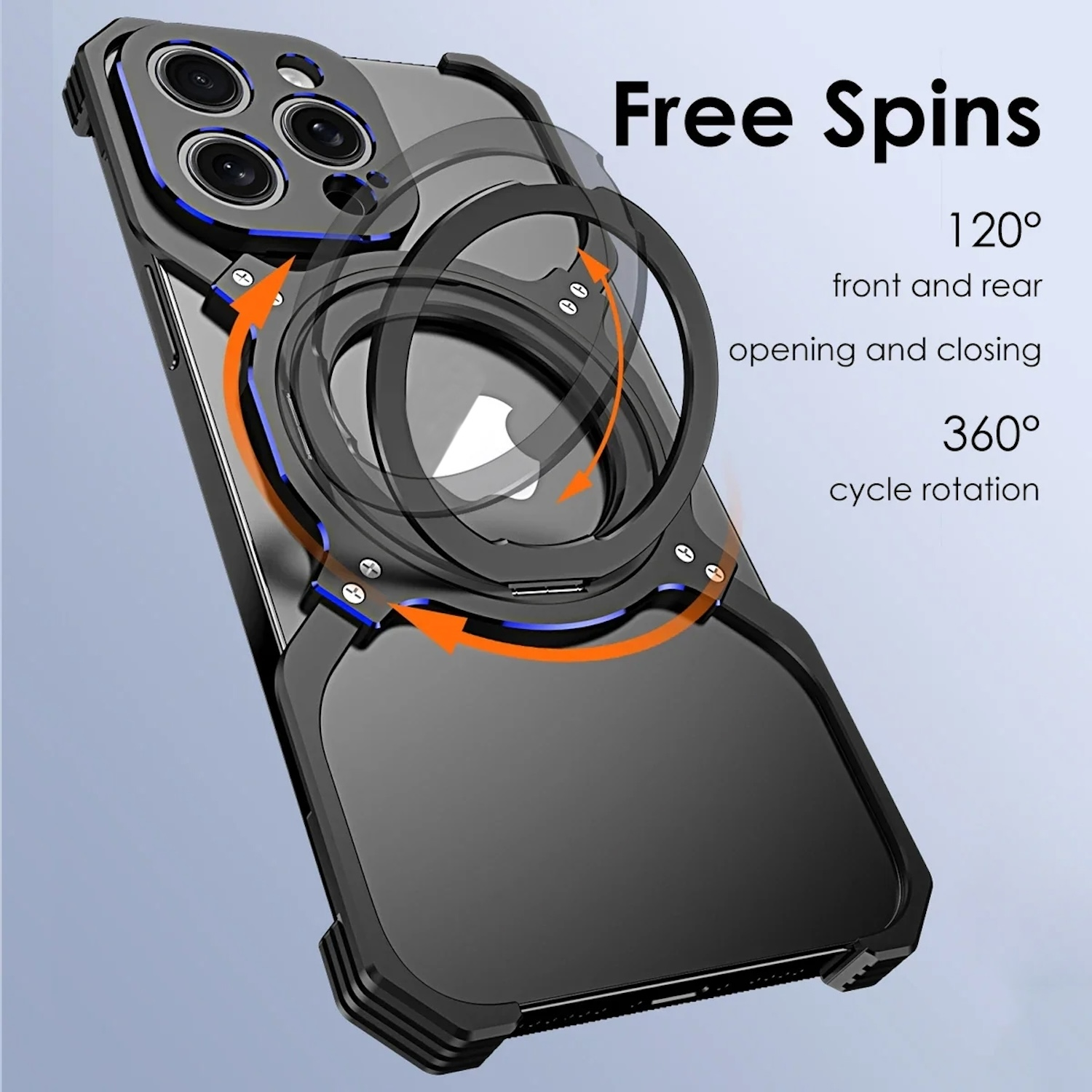 Eine Telefonhülle mit Ring und dem Text Free Spins mit Pfeilen und Zahlen.