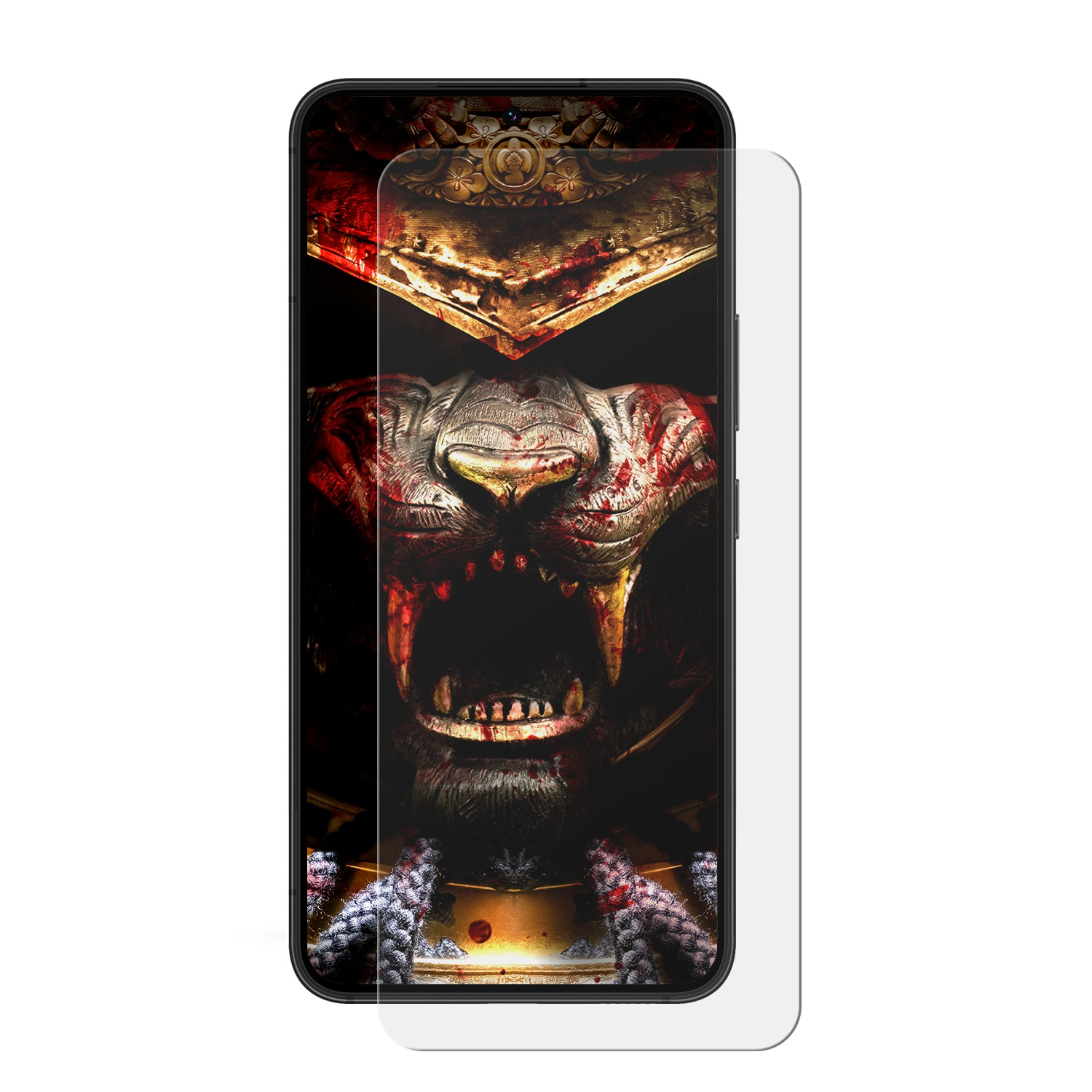 Telefon mit Displayschutz, der ein Monsterbild zeigt.