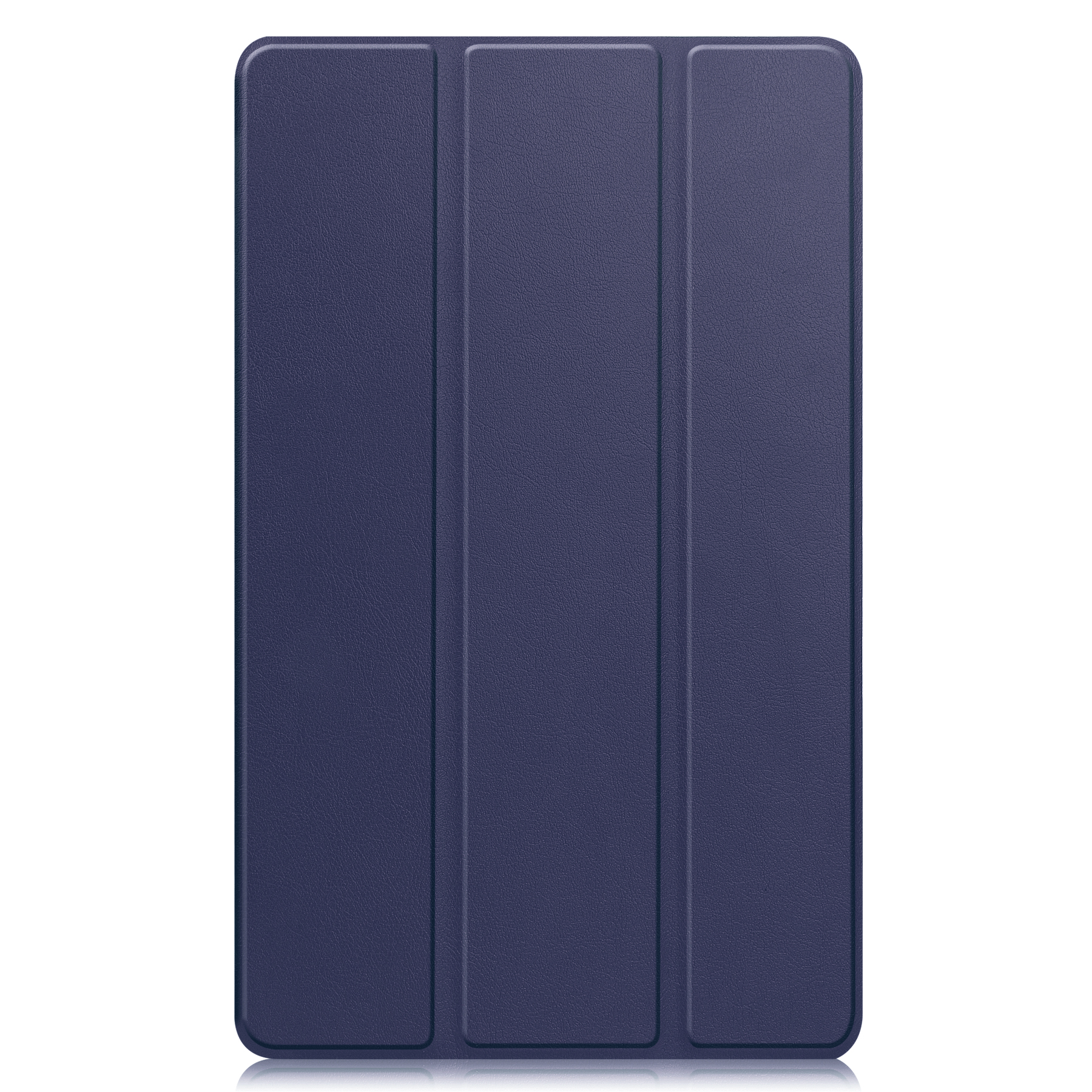 Eine dunkelblaue, dreiteilige Tablethülle.
