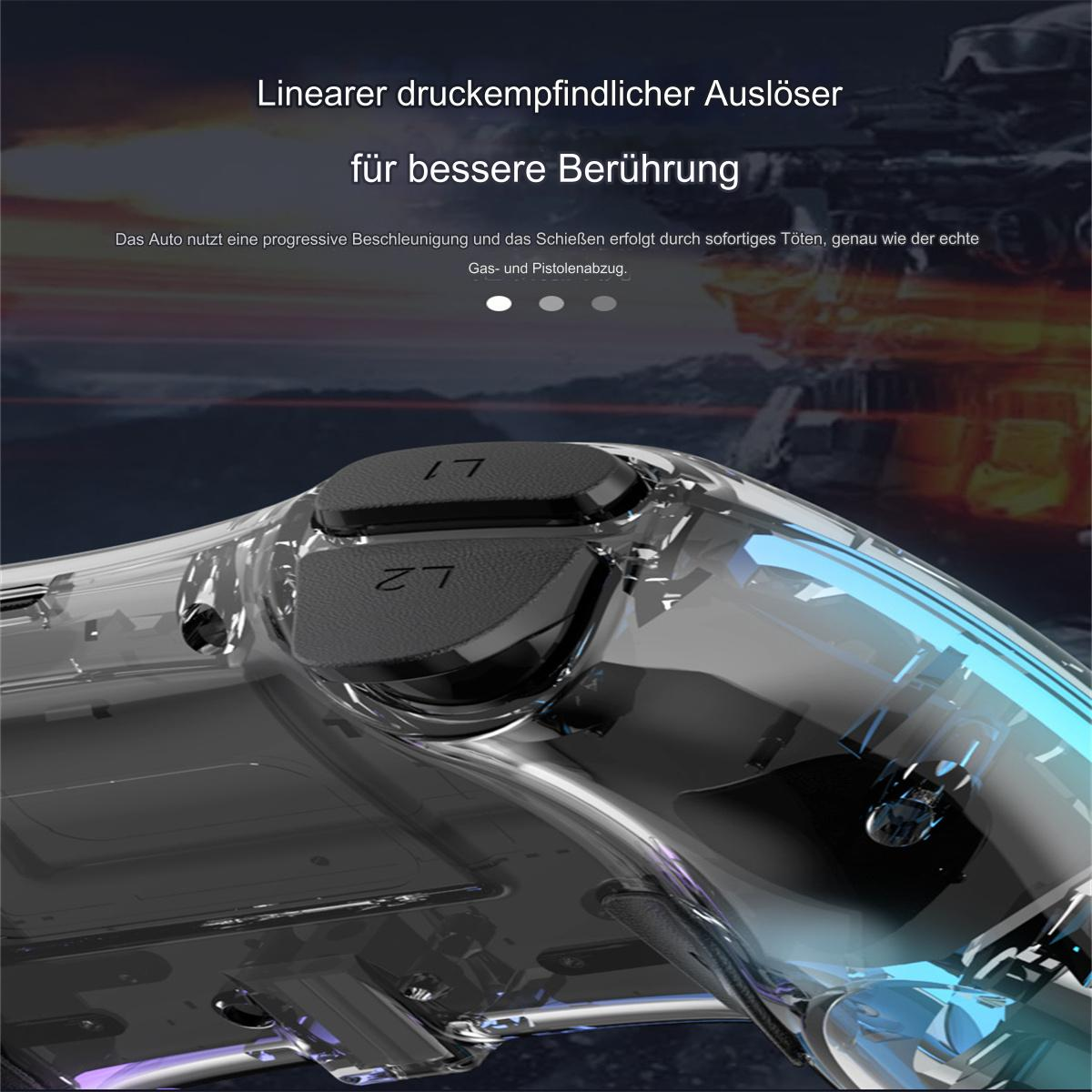 Nahaufnahme eines schwarzen Controllers mit schwarzen Knöpfen, oben steht L1 und L2.