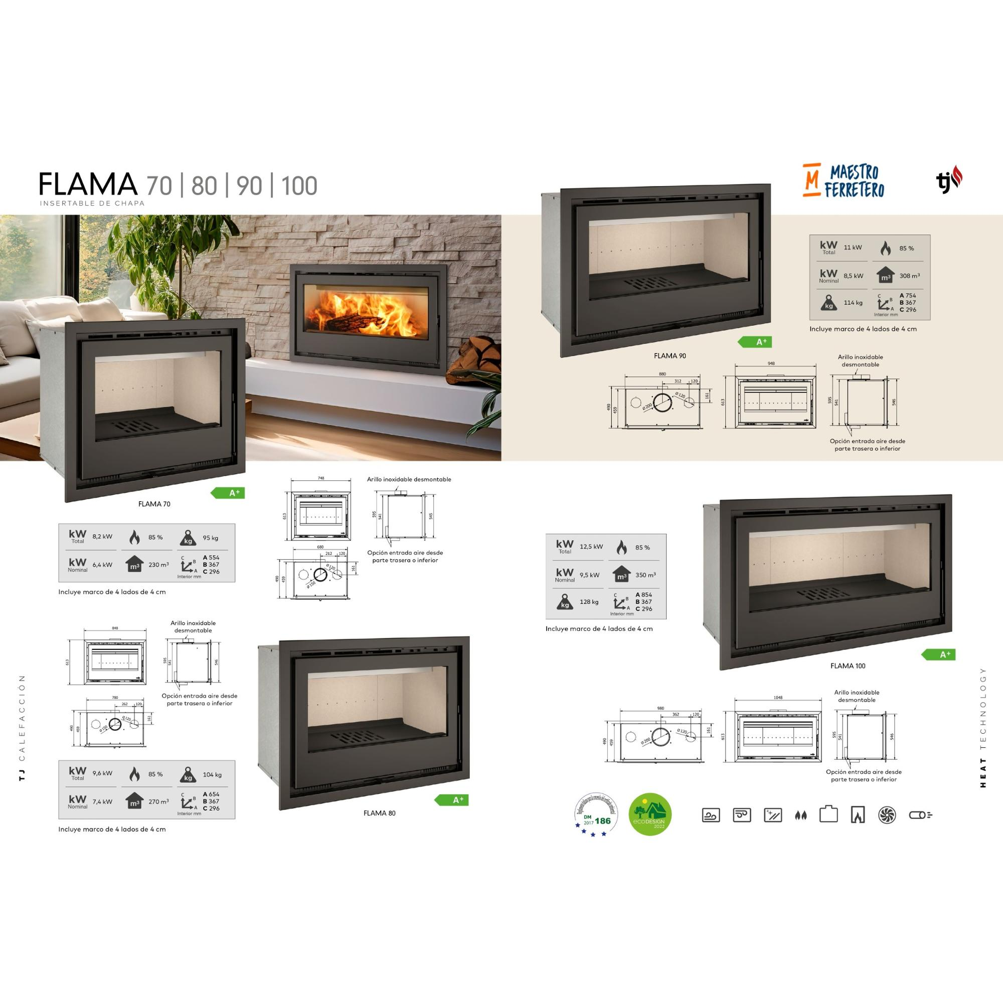 Diagrama de chimeneas con especificaciones y medidas.
