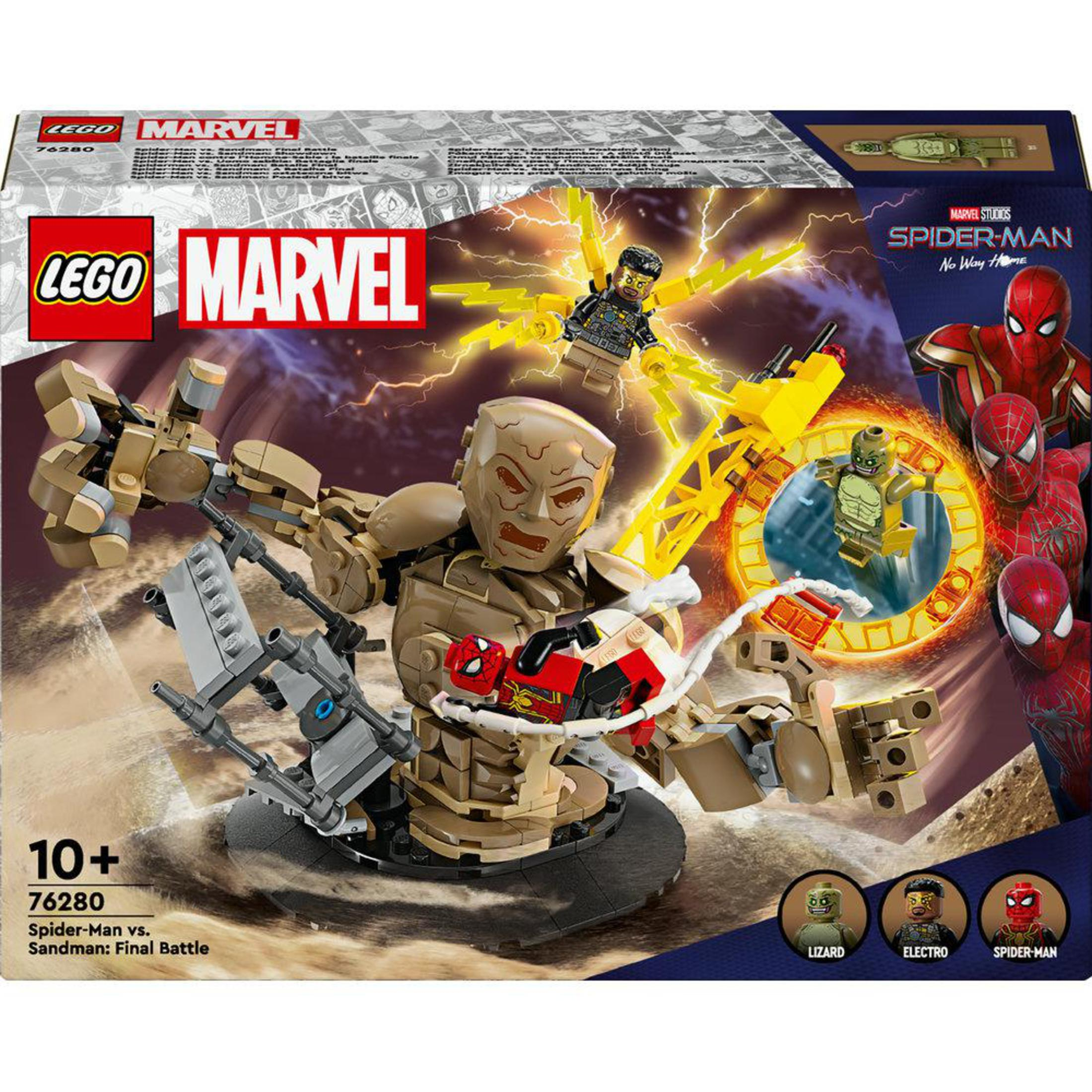 Lego Marvel Set: Spider-Man vs. Sandman. Figuren von Sandman, Lizard, Electro und Spider-Man.