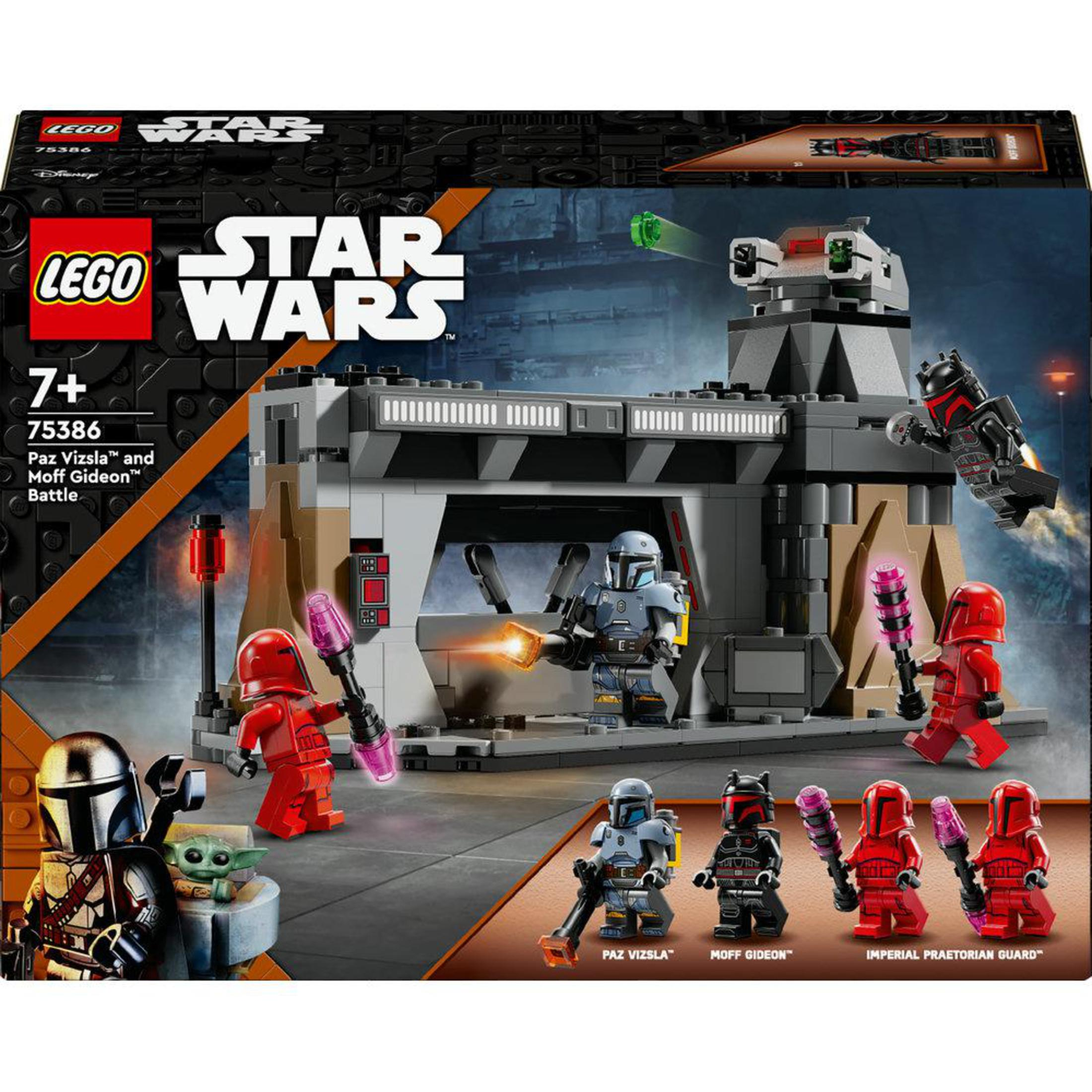 Pudełko zestawu Lego Star Wars. Figurki obejmują Moffa Gideona, imperialnych strażników i scenę bitwy.