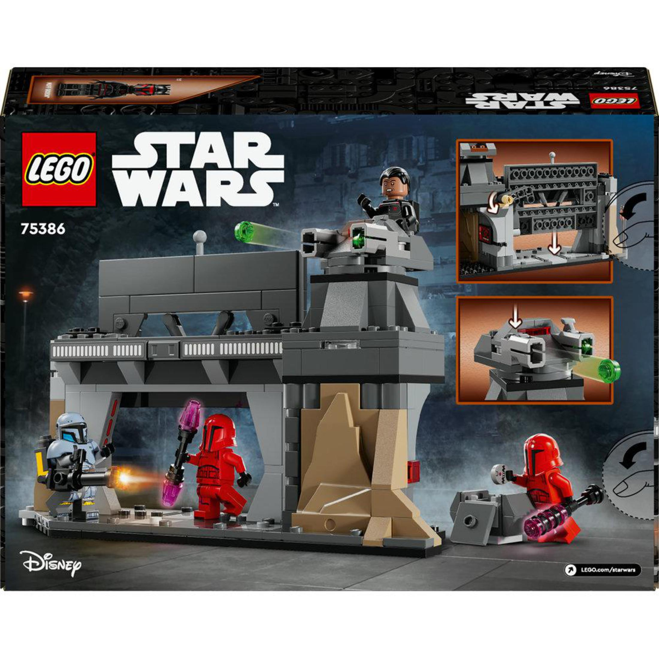 Pudełko zestawu Lego Star Wars przedstawia scenę z figurkami i budynkiem, z różnymi szczegółami.