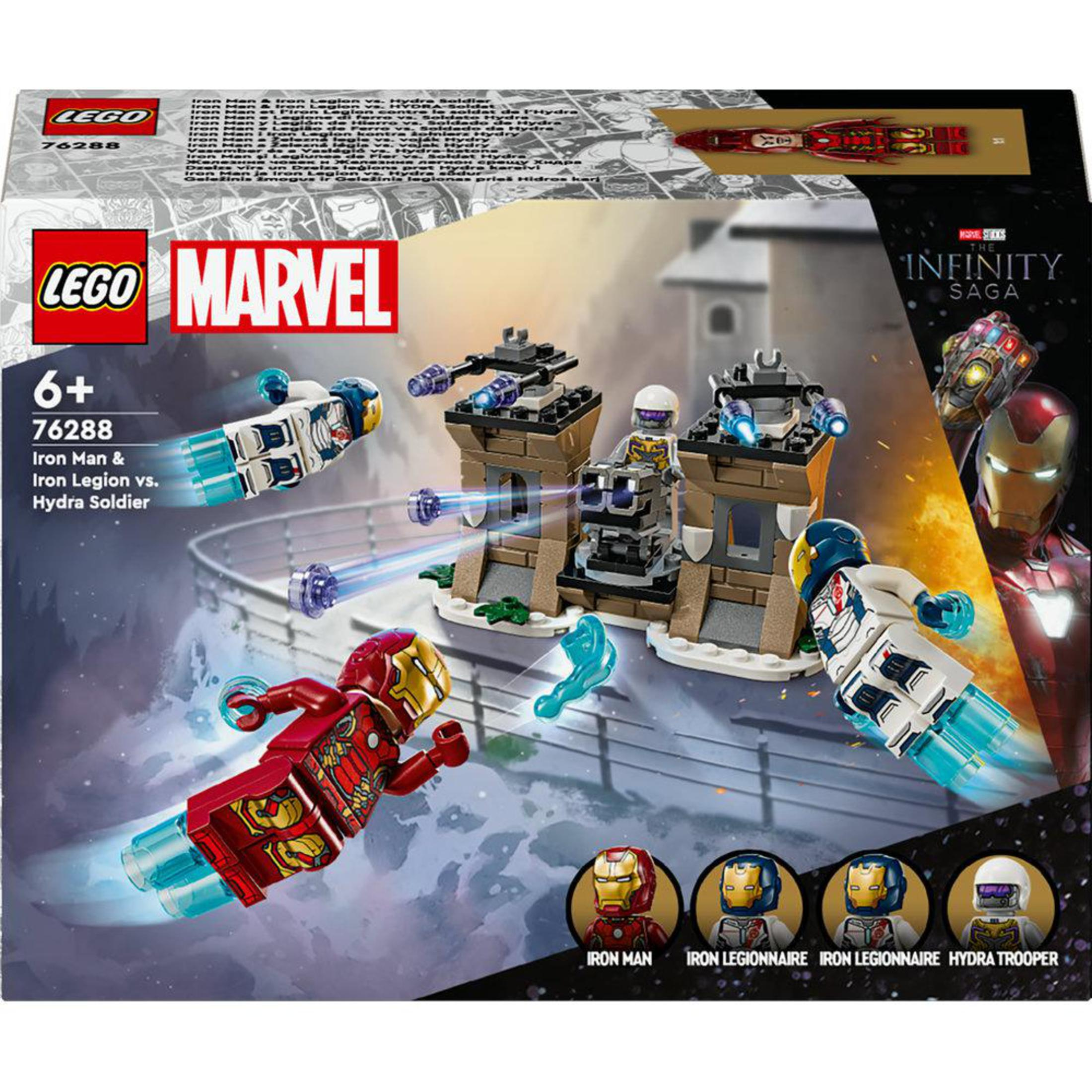 Zestaw LEGO Marvel z Iron Manem, Iron Legion i żołnierzami Hydry, forteca.