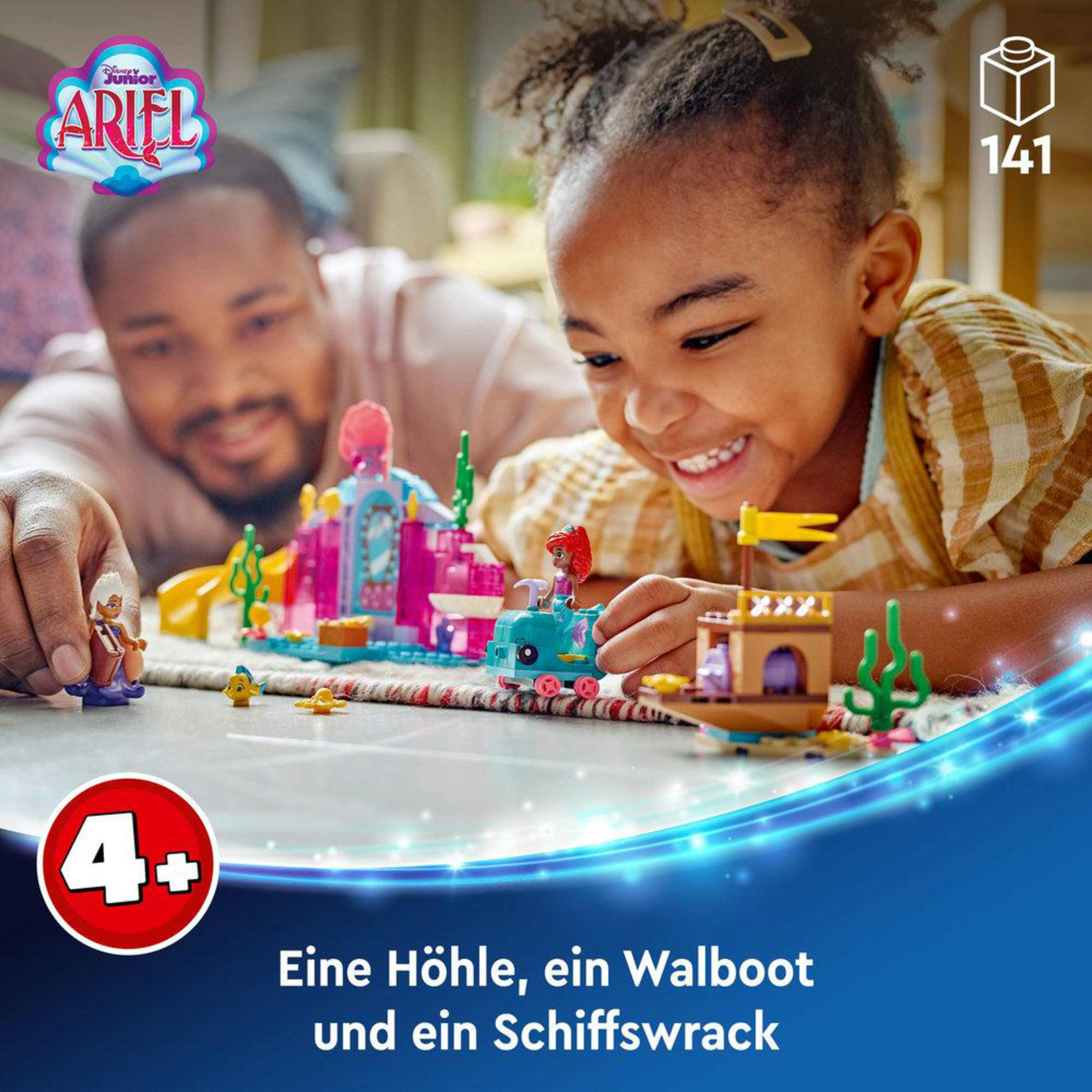 Zestaw Lego Ariel z dziewczynką i mężczyzną bawiącymi się zabawkami.