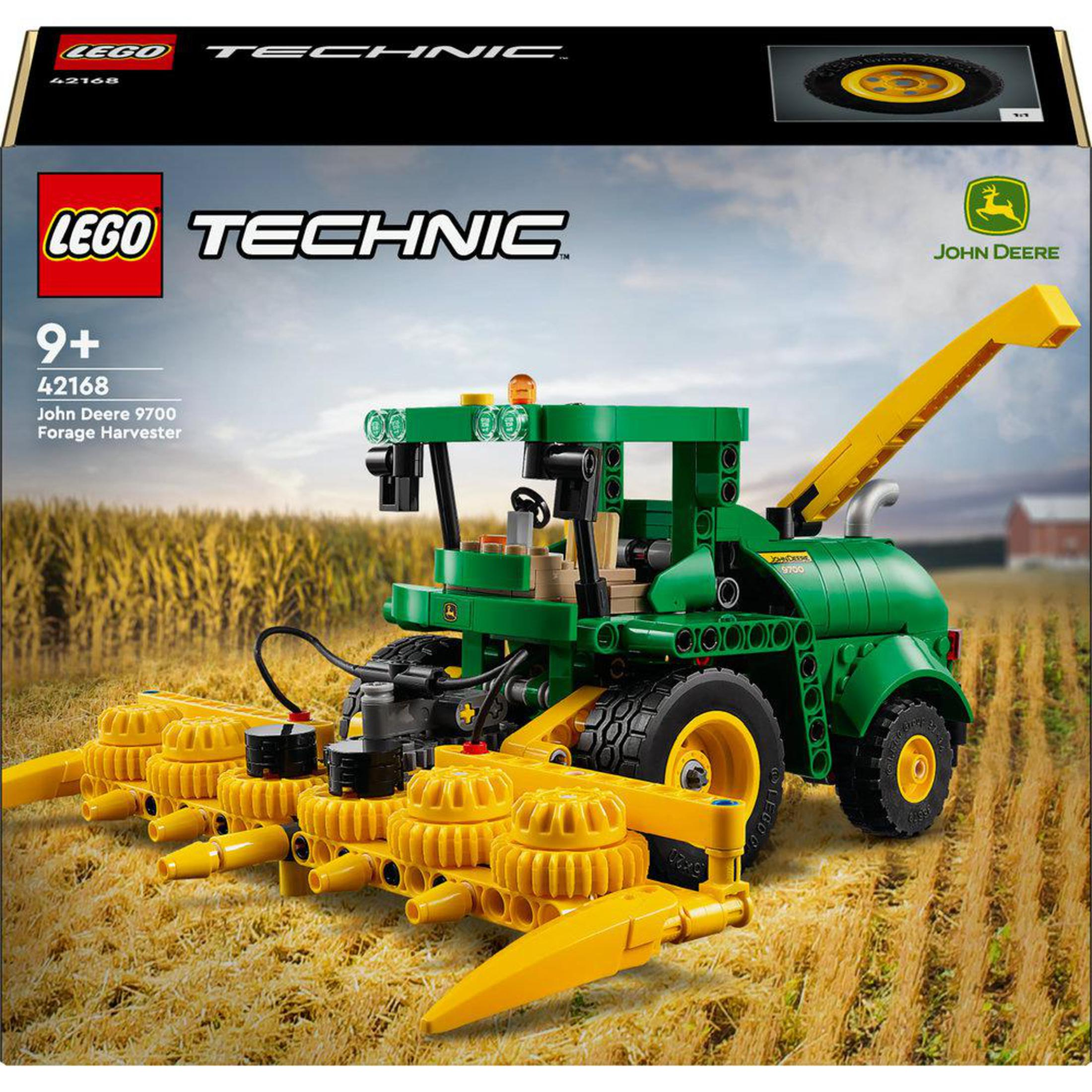 Lego Technic Set. Ein John Deere Feldhäcksler-Set mit einem Traktor.