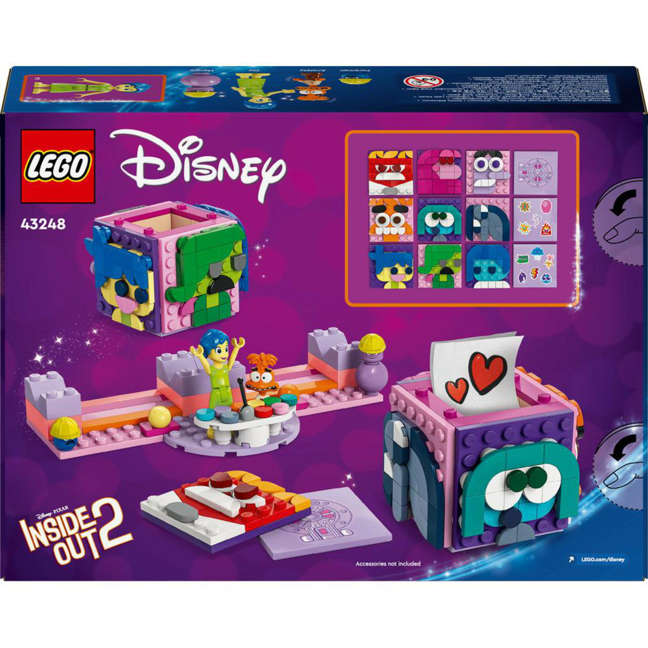 Zestaw Lego Disney Inside Out 2. Zawiera różne kolorowe klocki i figurki.