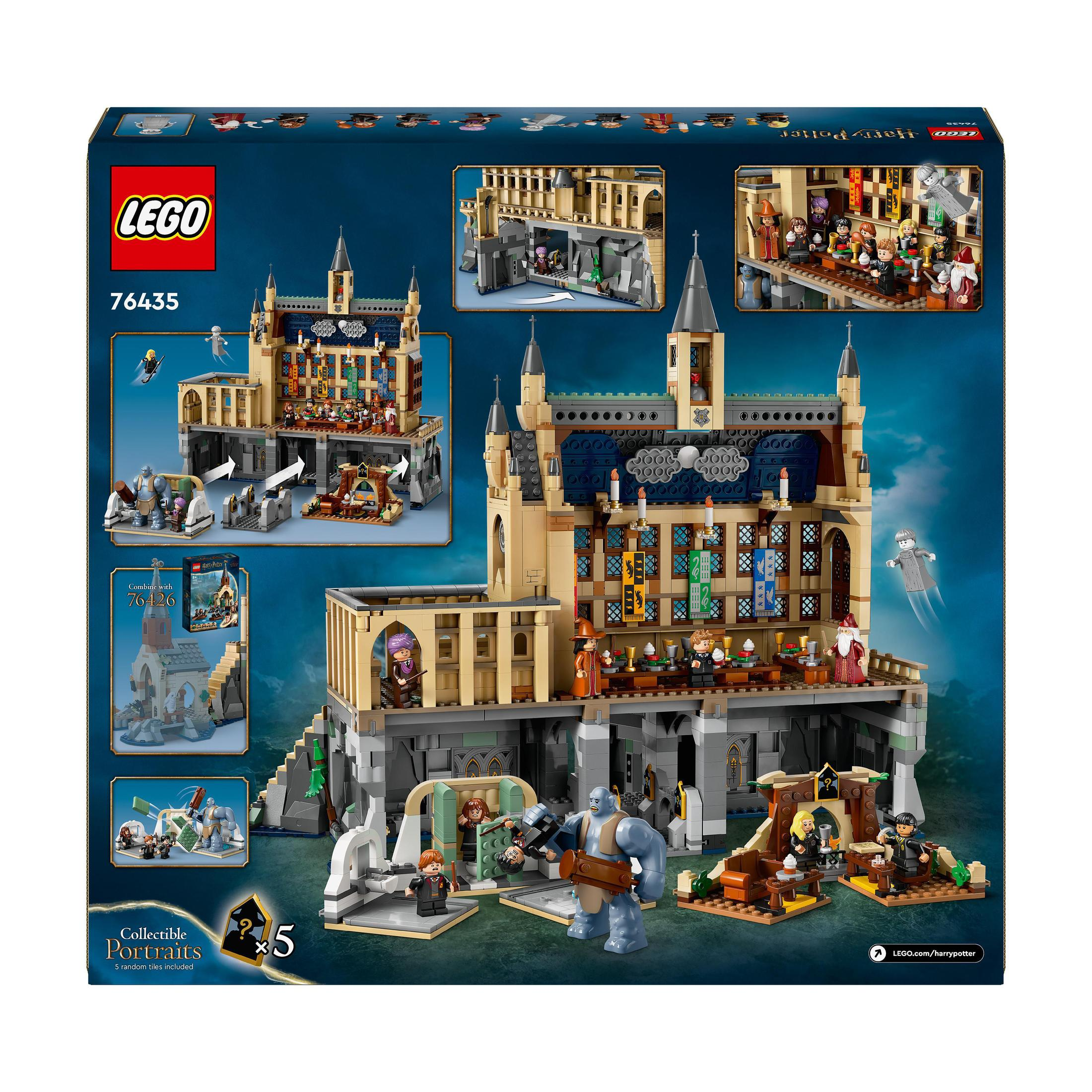 Zestaw Lego Harry Potter Hogwarts Castle, przód pudełka, z figurkami. Szczegółowy widok.