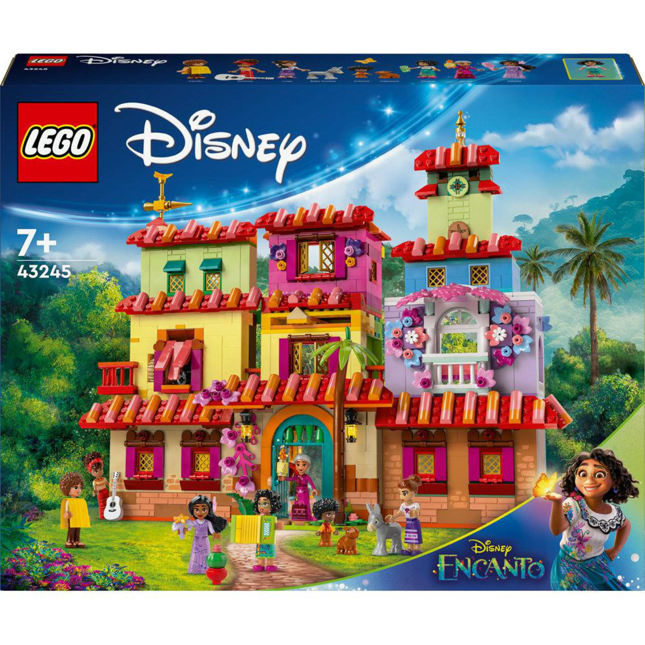LEGO Disney Encanto Setbox mit einem farbenfrohen Gebäude und Figuren.