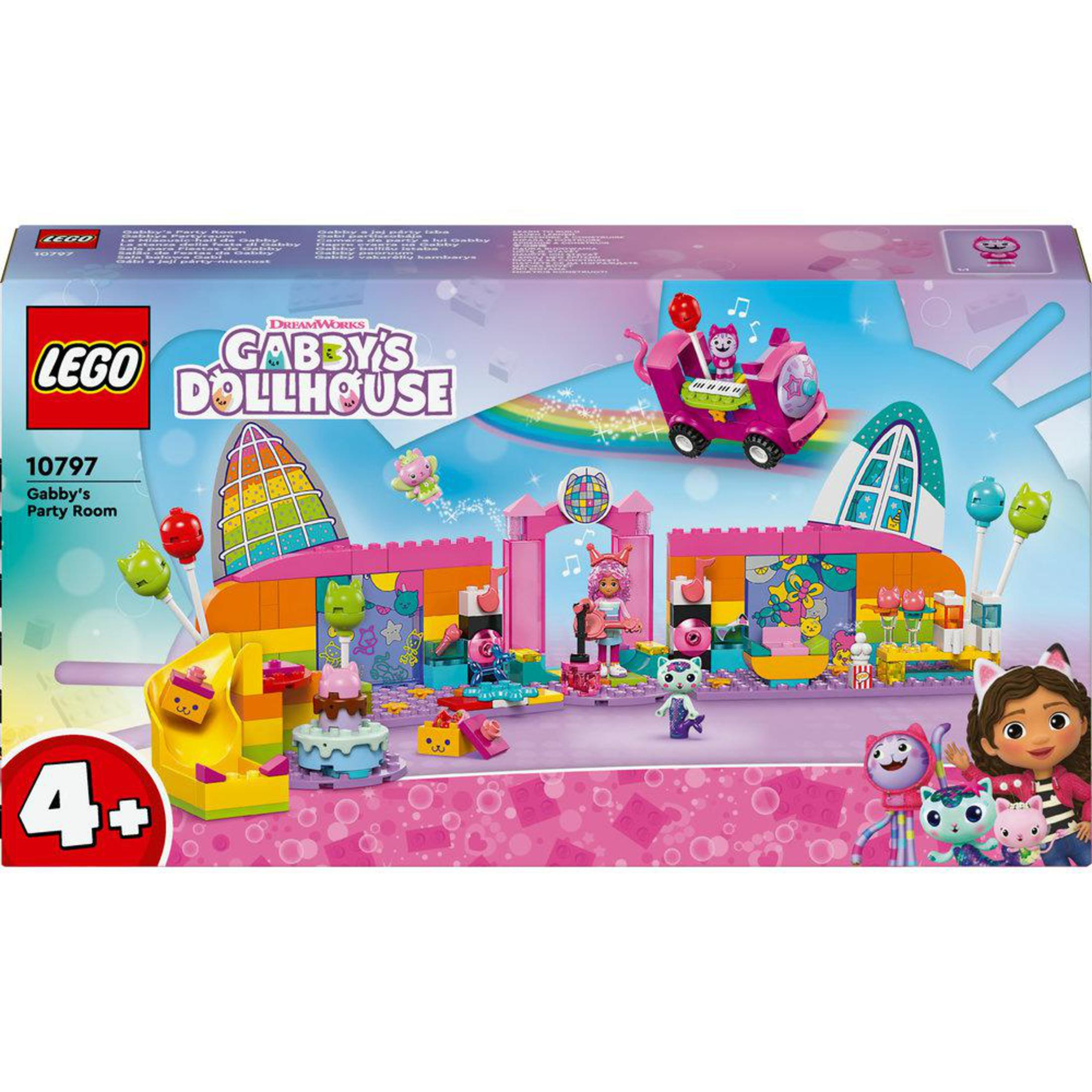 Lego Gabby's Dollhouse seti. Gabby ve arkadaşlarıyla renkli bir parti sahnesi içerir.