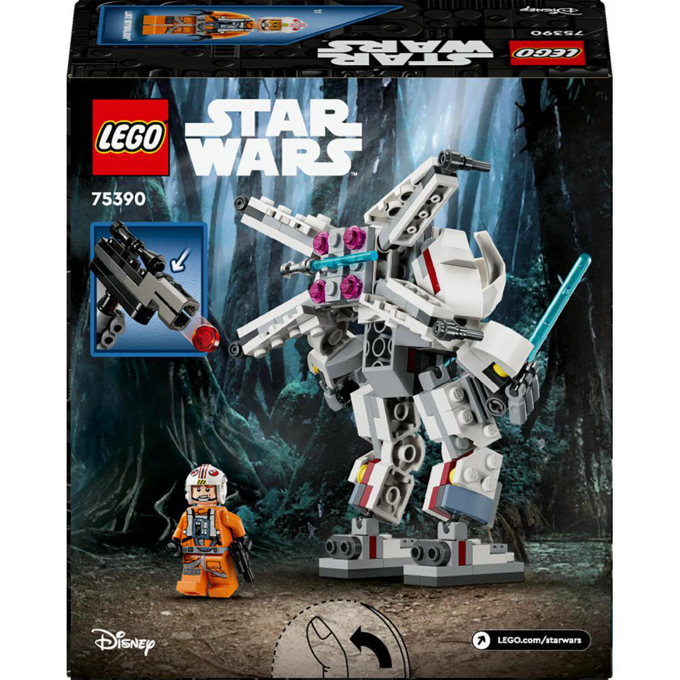Set LEGO Star Wars. Robot blanco con sable de luz, figura pequeña. Pistola negra. Incluye caja con logo Star Wars.