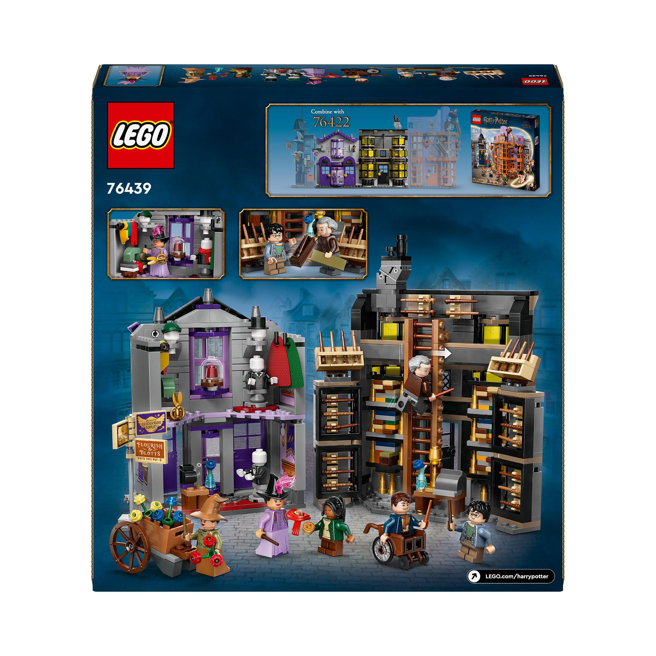 Scatola del set Lego Harry Potter con varie scene di costruzione e personaggi.