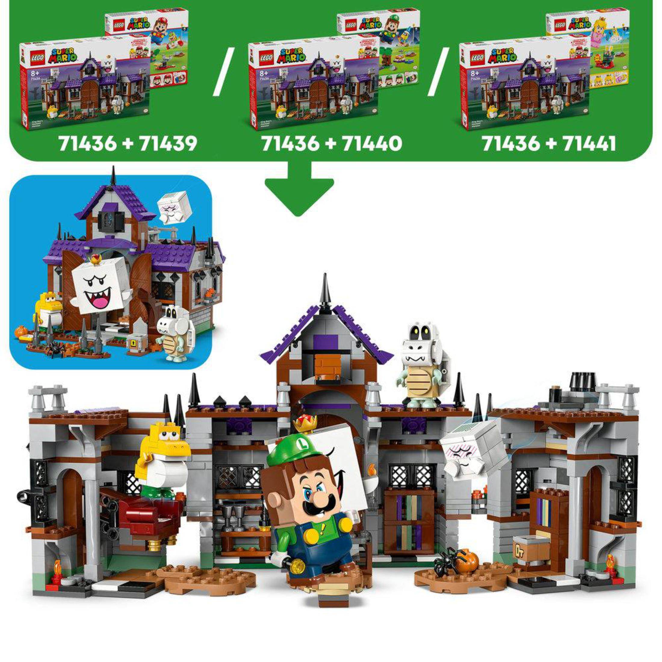 Lego Super Mario seti. Çoklu karakterler ve inşaat bölümleriyle perili bir malikane sahnesi içerir.