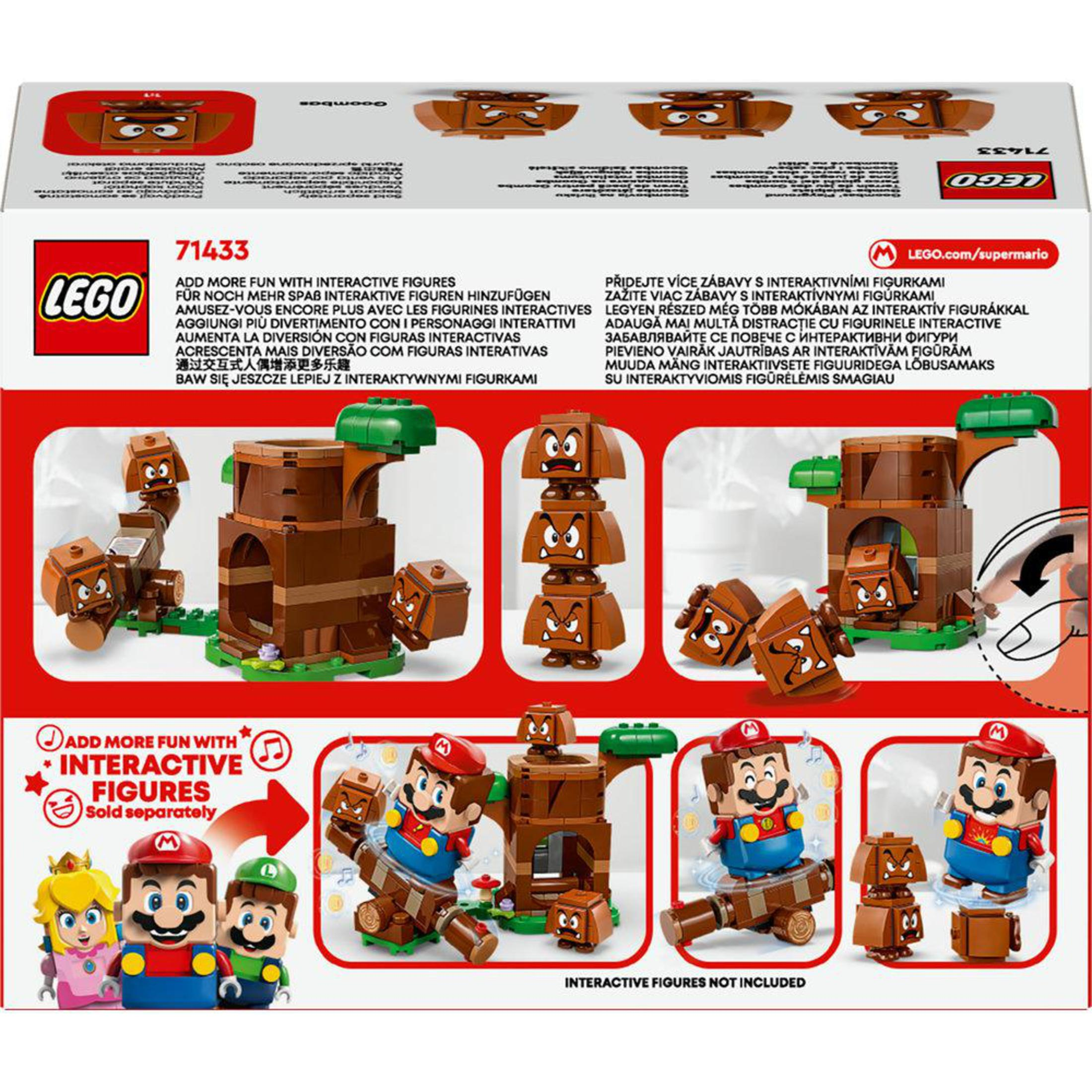 Lego-Box-Art mit Figuren und interaktiven Figuren. Zeigt Mario-Charaktere.
