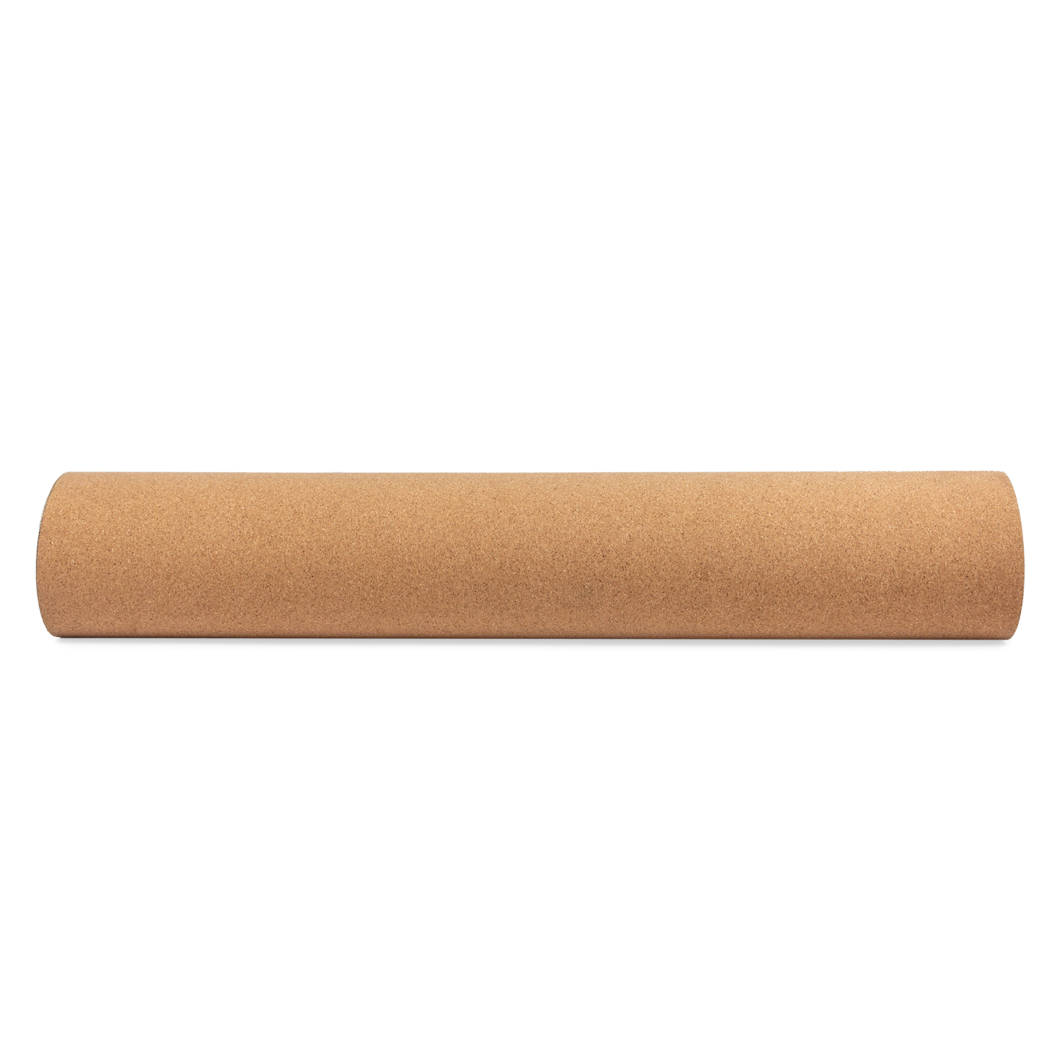Eine gerollte Korkmatte, braune Farbe, auf weißem Hintergrund.