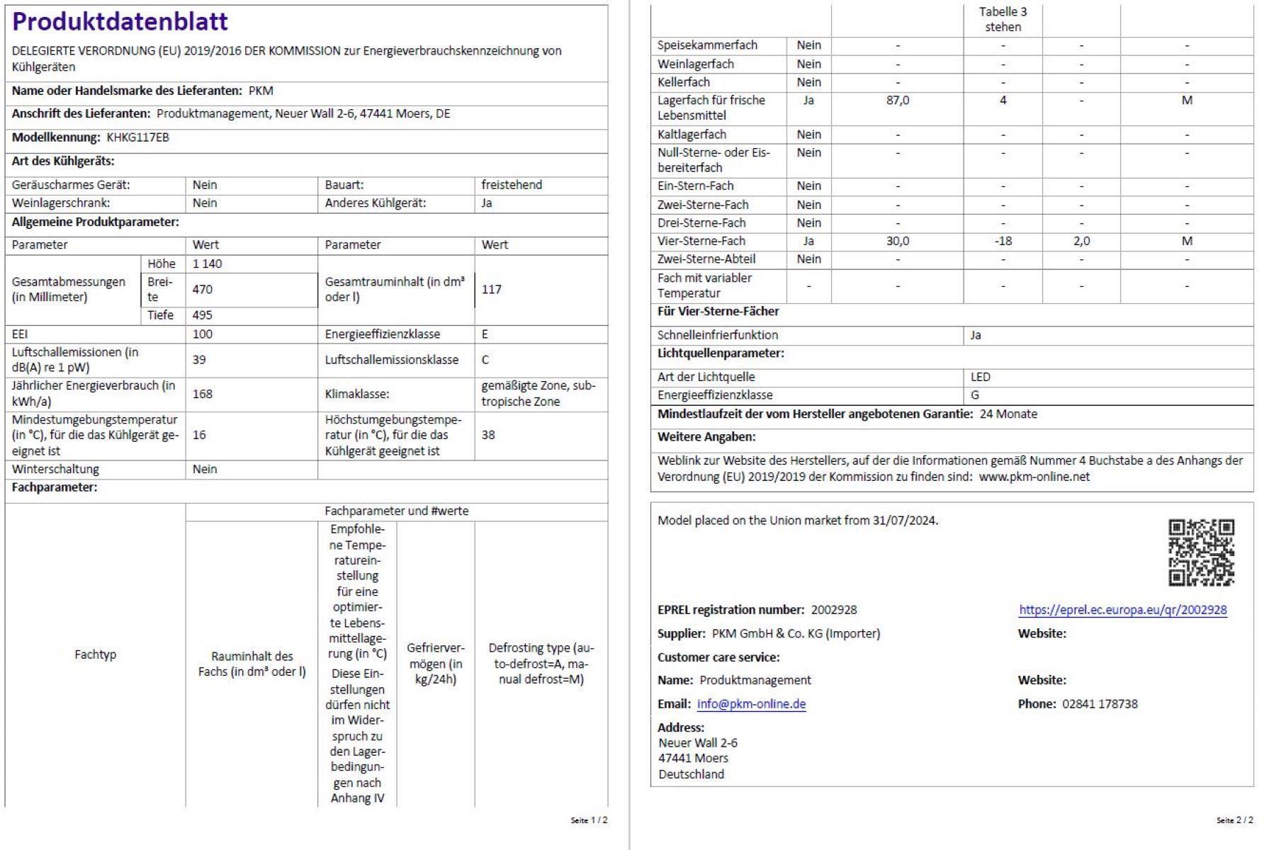 Deutsches Dokument mit Spezifikationen und Informationen. Text und Tabelle sind vorhanden.