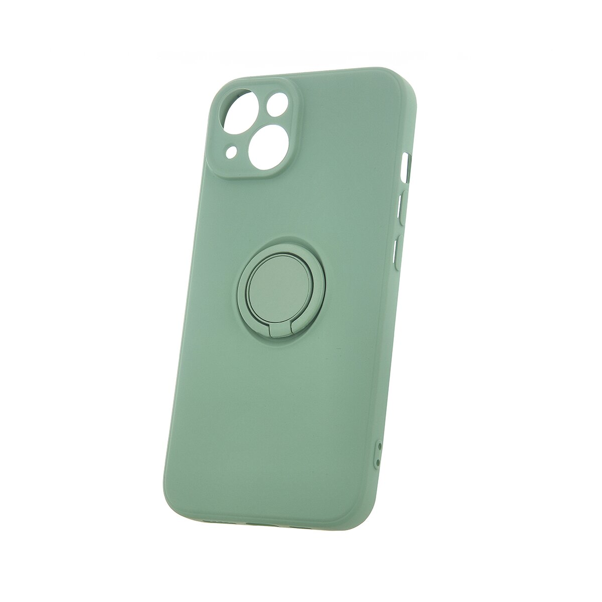 Una custodia per telefono verde chiaro con un supporto ad anello sul retro.