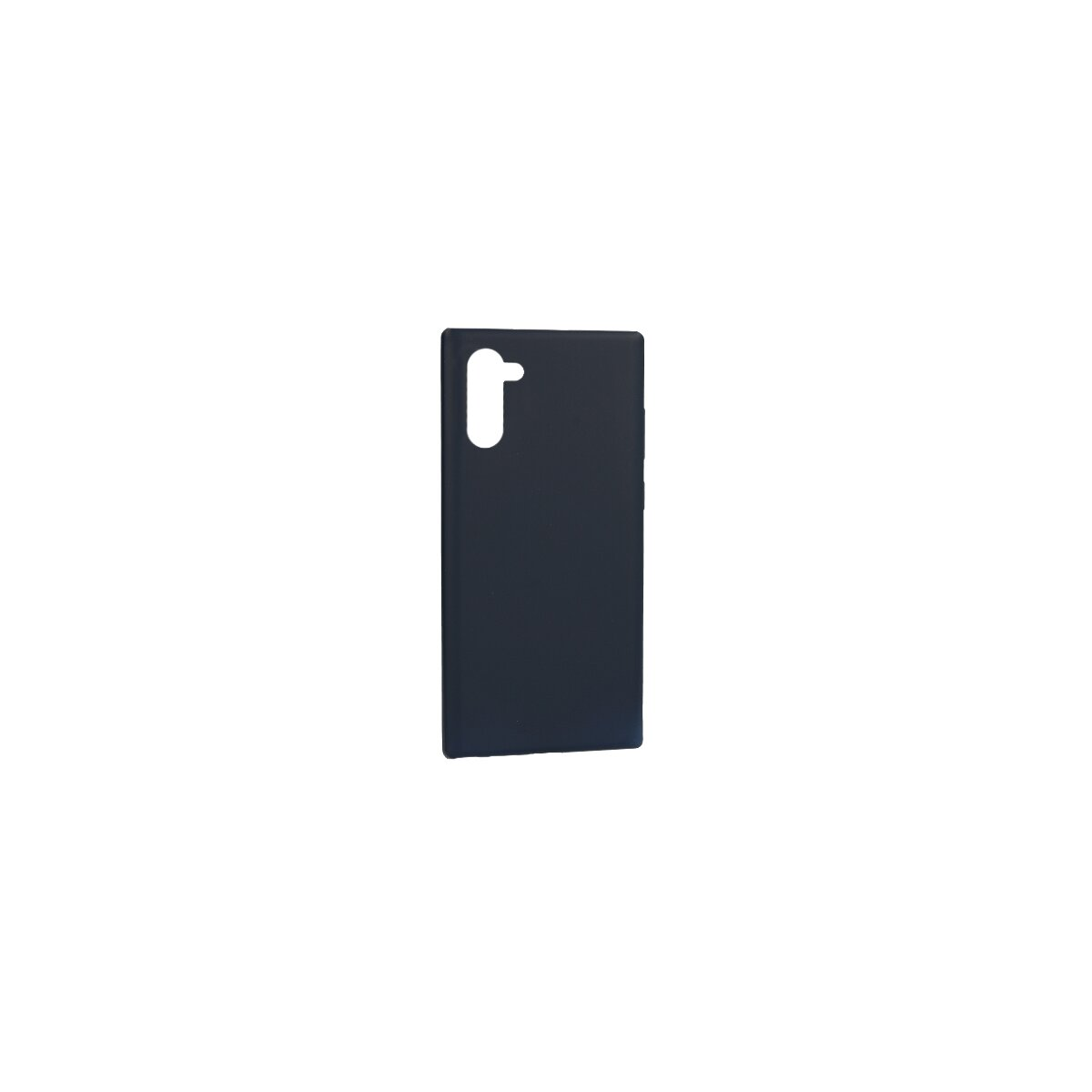 Custodia per telefono blu scuro, sagomata per il telefono. Sfondo bianco.