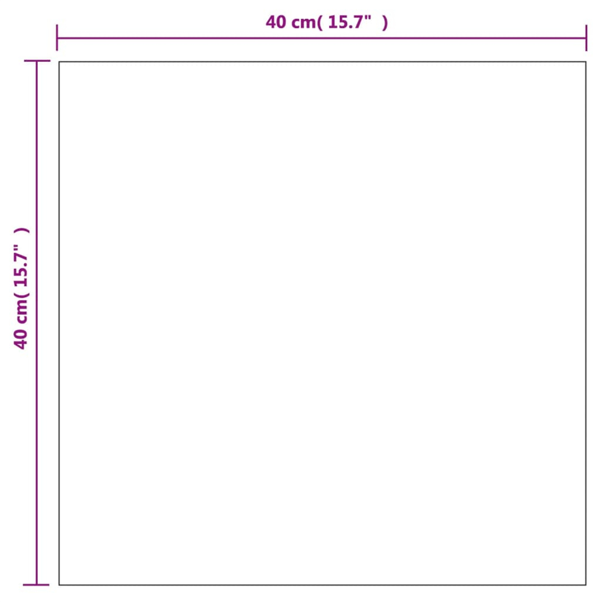 Ein Quadrat mit 40 cm (15,7") Abmessungen, mit Beschriftung.