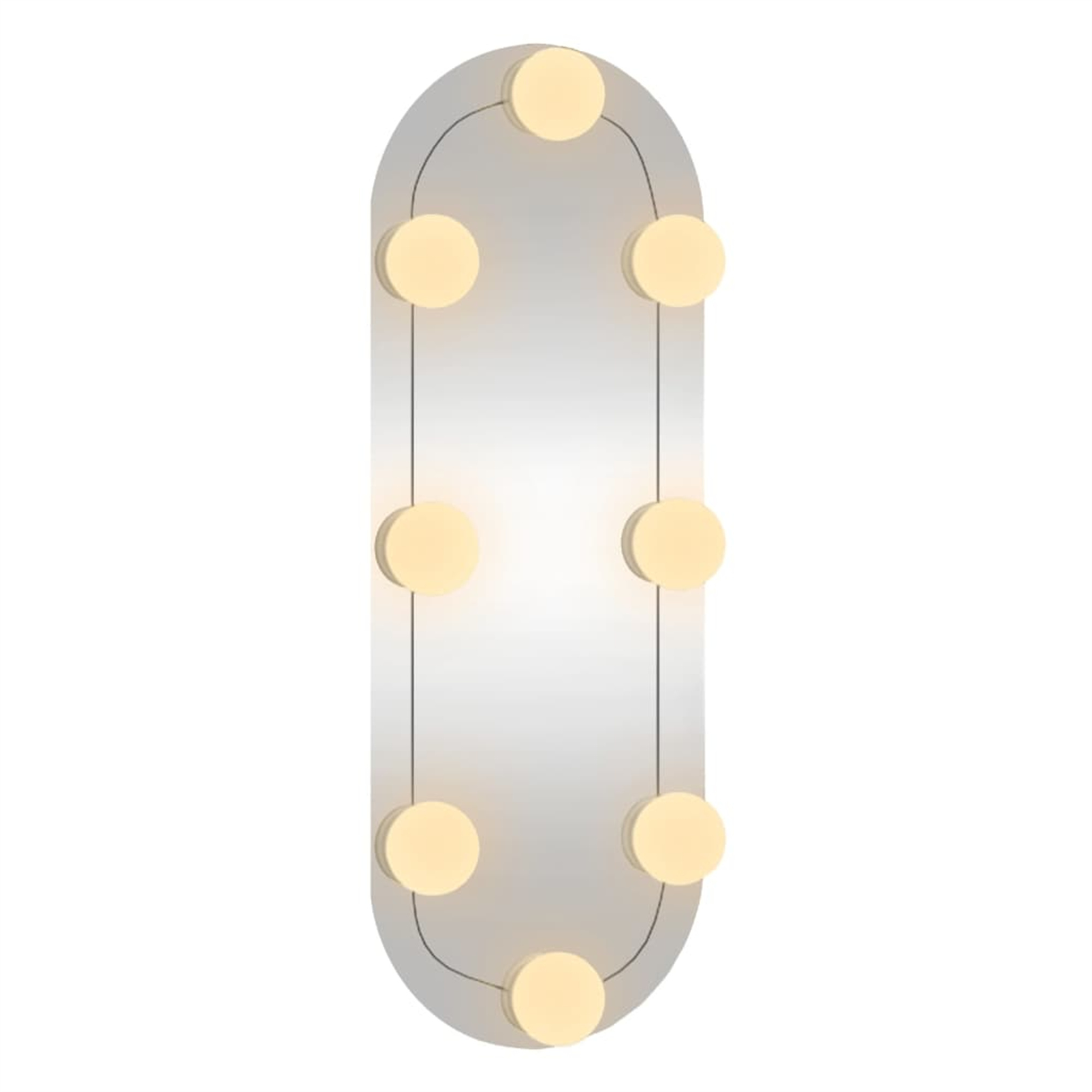 Ein ovaler Spiegel mit Lichtern. Lichter sind auf beiden Seiten des Spiegels.