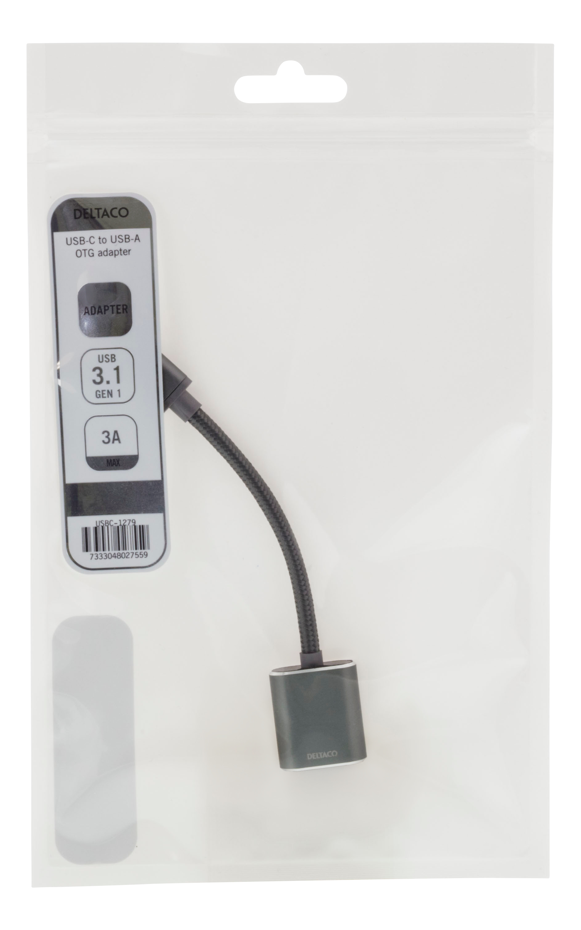 USB-C-zu-USB-A-OTG-Adapter in einer transparenten Verpackung.