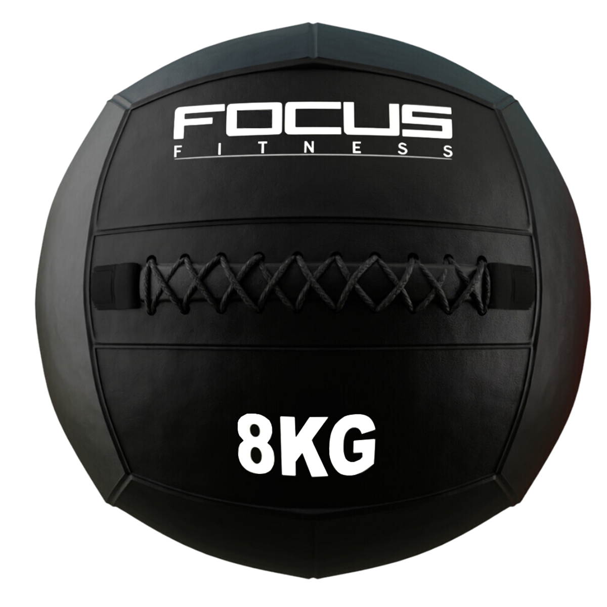 Balle de fitness noire avec les mots 'FOCUS FITNESS' et '8KG'.