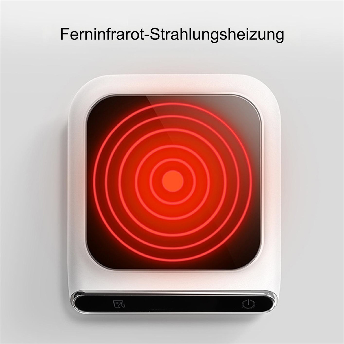 Weiß-roter Heizkörper mit roten Kreisen auf weißem Hintergrund, mit Text darüber.