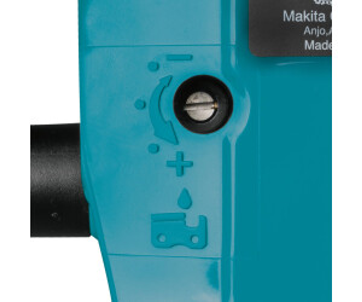 Zbliżenie turkusowej maszyny z pokrętłami i symbolem kropli wody.