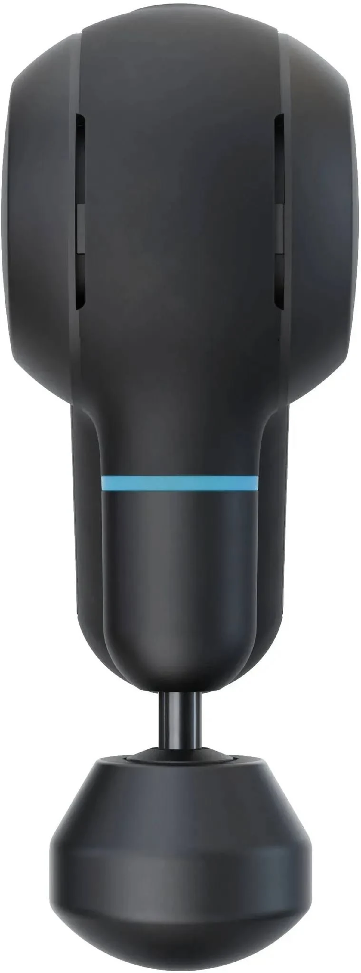 Czarna kamera 360 stopni z okrągłą podstawą i niebieskim światłem.