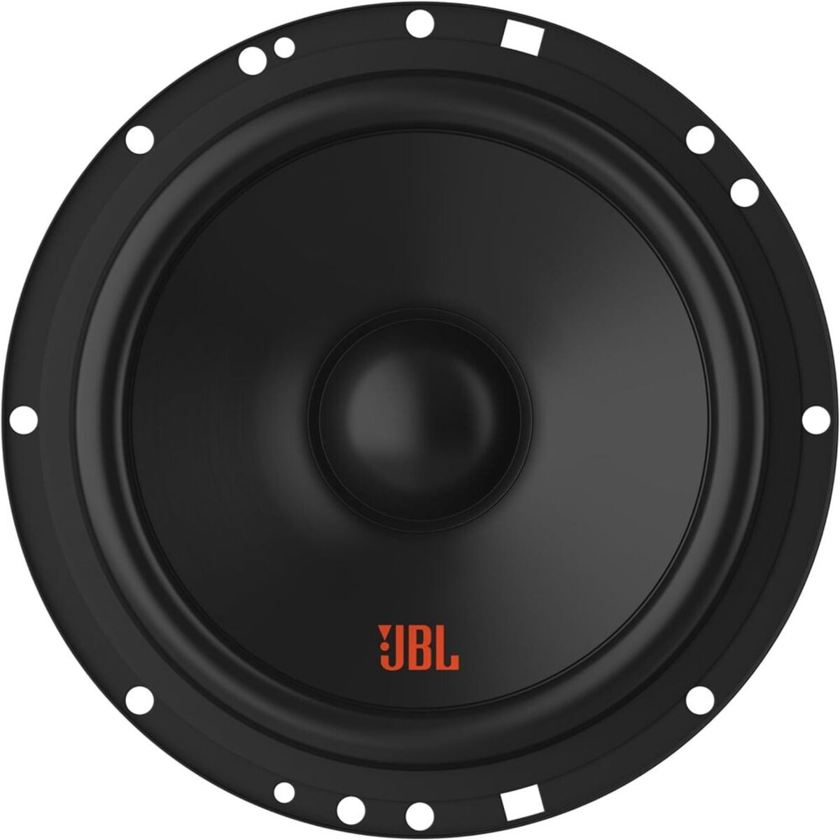 Ein schwarzer JBL-Lautsprecher mit orangefarbenem JBL-Logo in der Mitte.