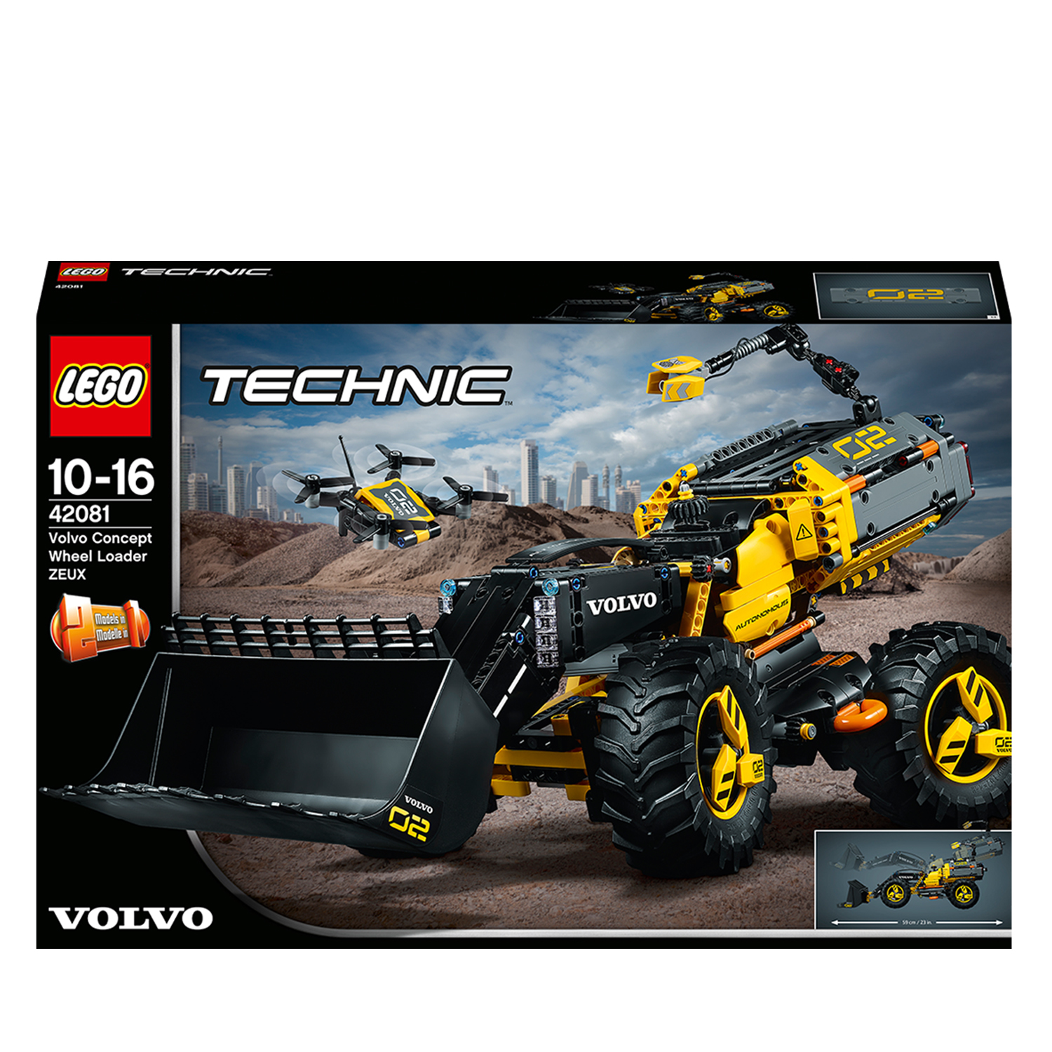 Pudełko zestawu Lego Technic Volvo Wheel Loader, z modelem i szczegółami.