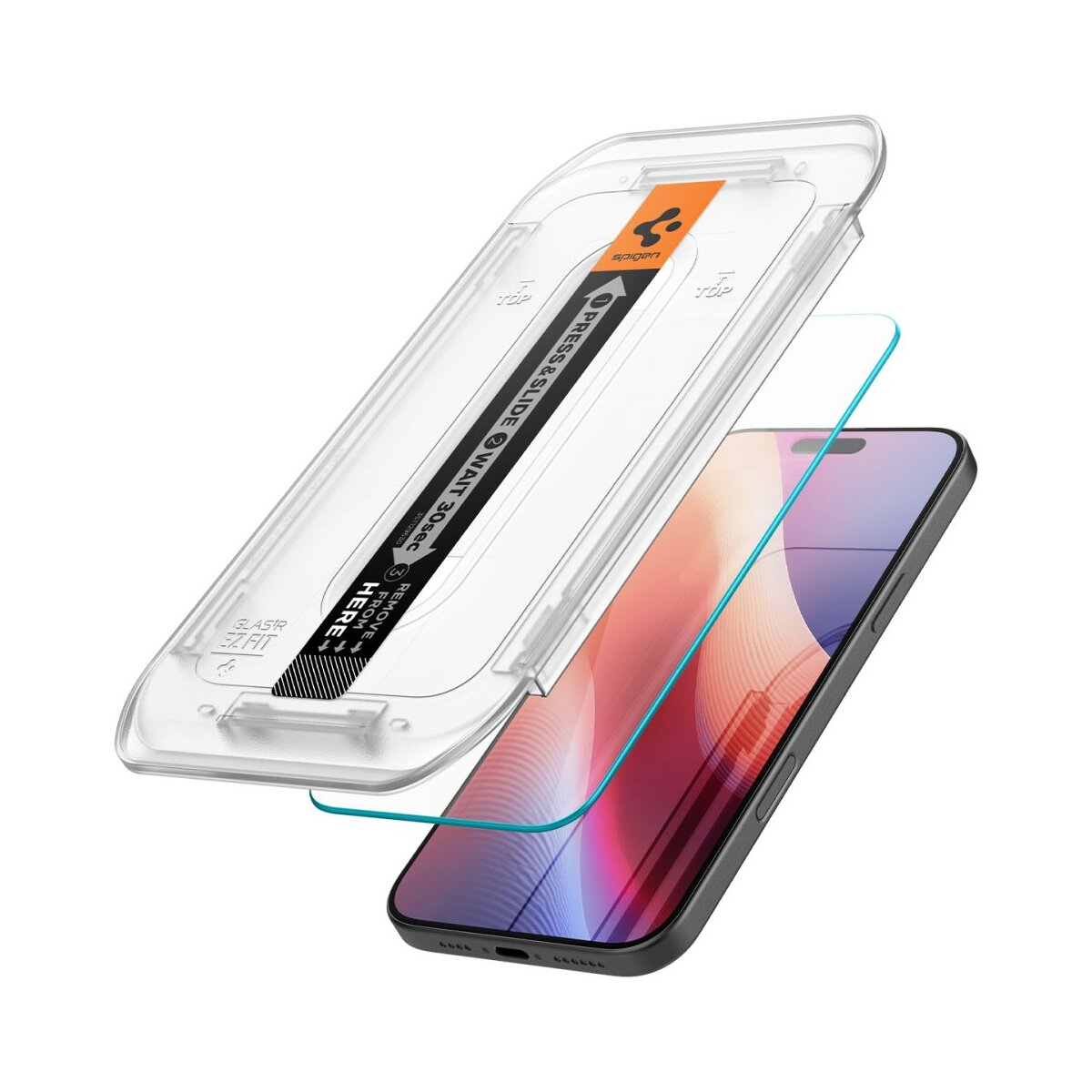Telefono con protezione schermo e kit di applicazione.